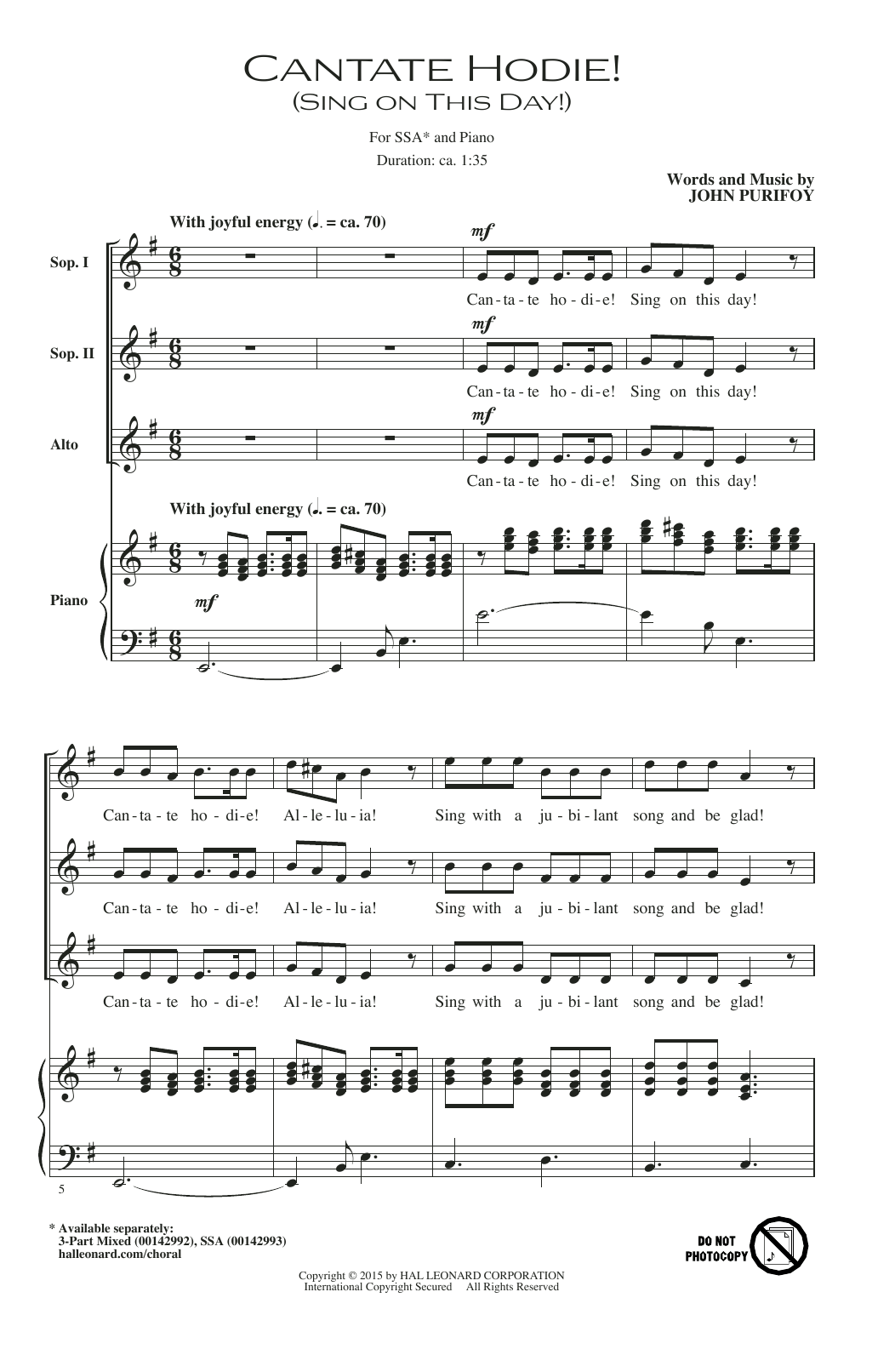 Cantate Hodie! (Sing On This Day) (SSA Choir) von John Purifoy