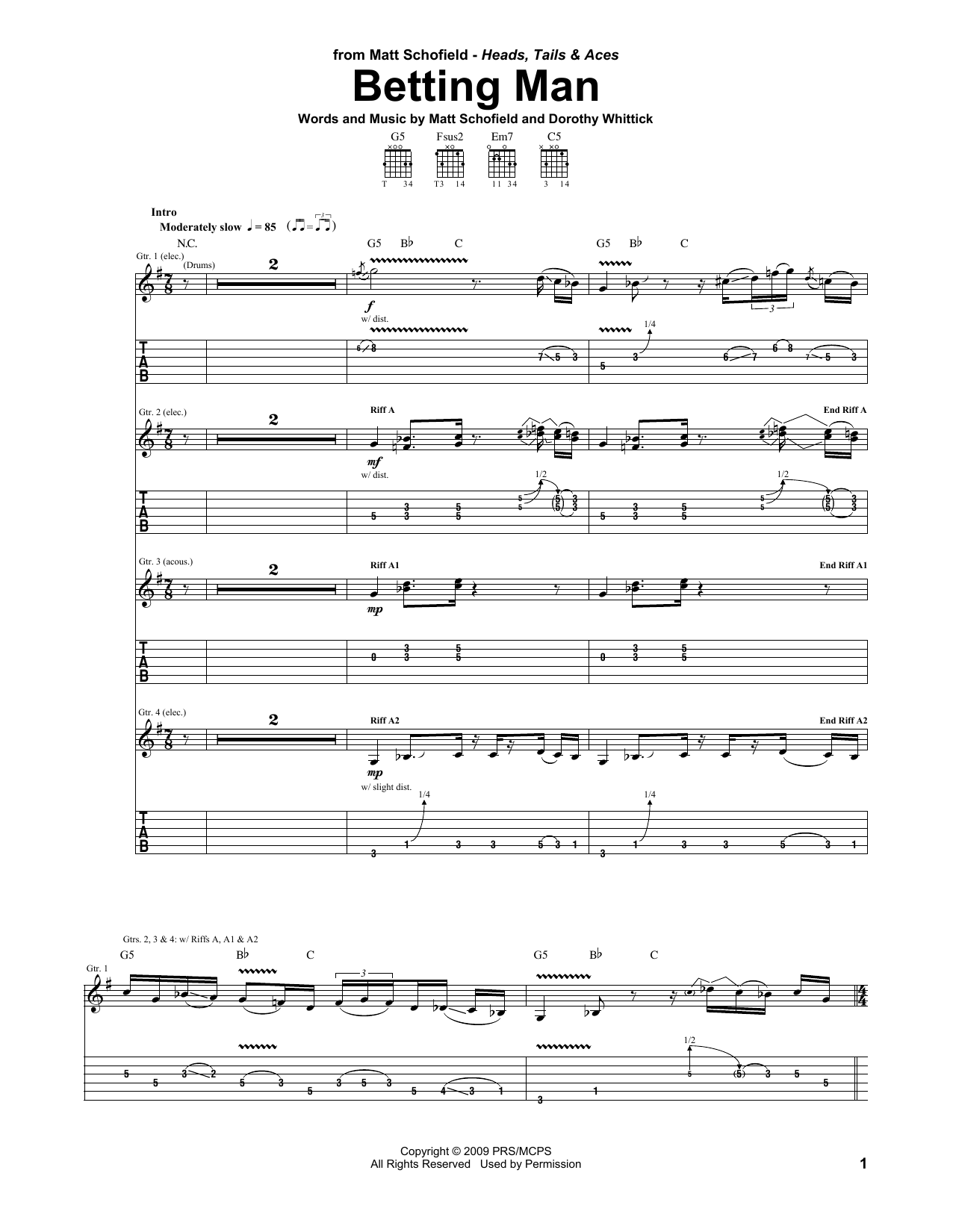 Betting Man (Guitar Tab) von Matt Schofield