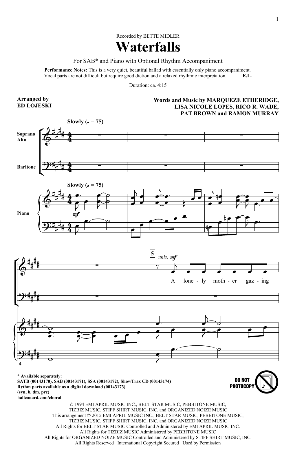 Waterfalls (SAB Choir) von Ed Lojeski