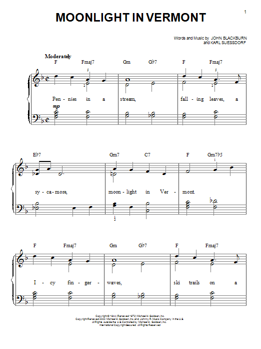 Moonlight In Vermont (Easy Piano) von Karl Suessdorf