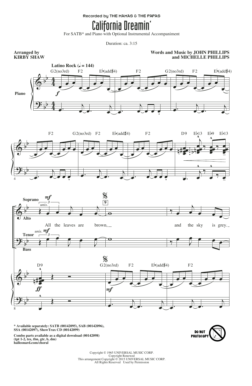 California Dreamin' (SATB Choir) von Kirby Shaw