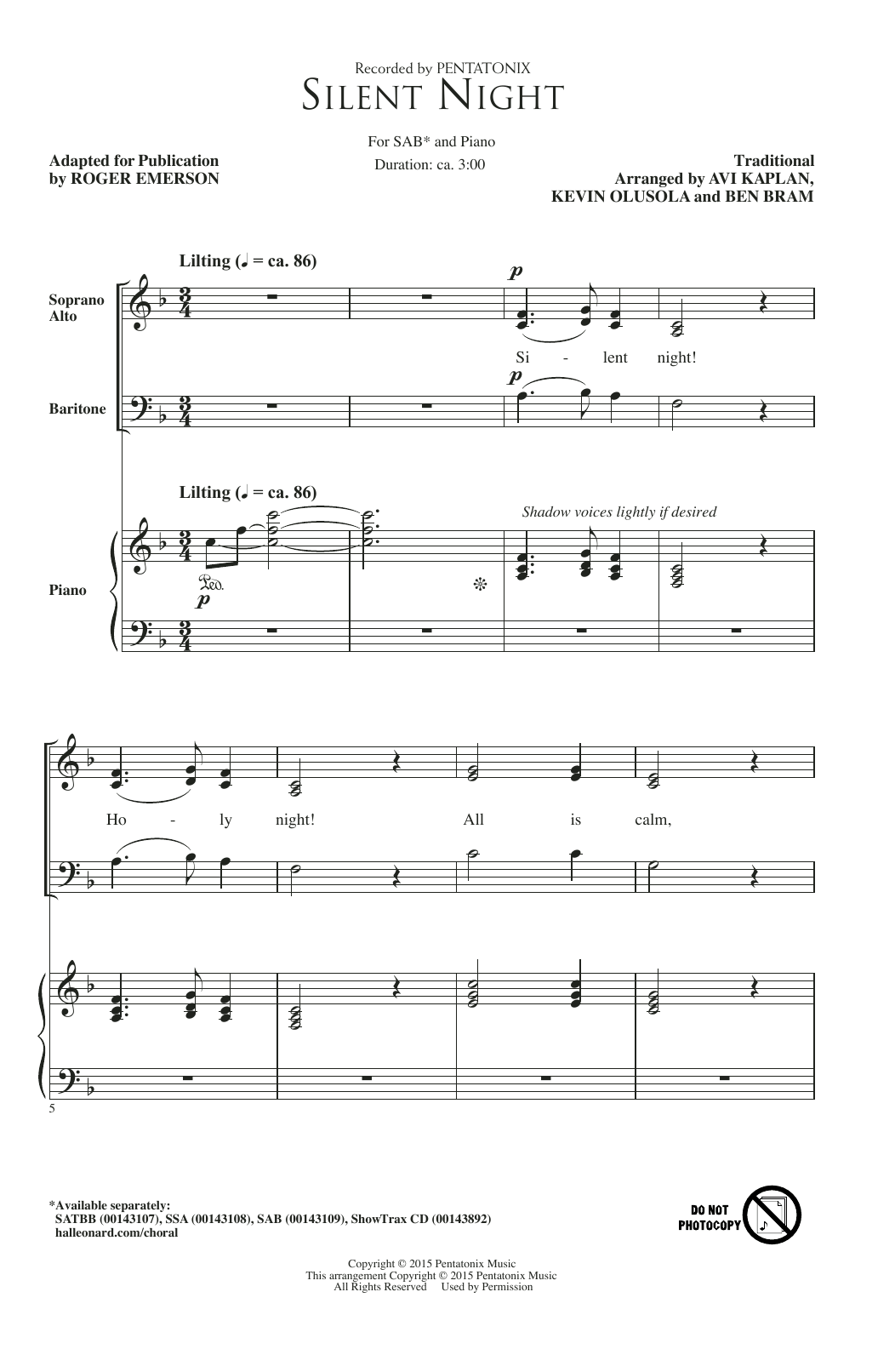 Silent Night (adapt. Roger Emerson) (SAB Choir) von Pentatonix