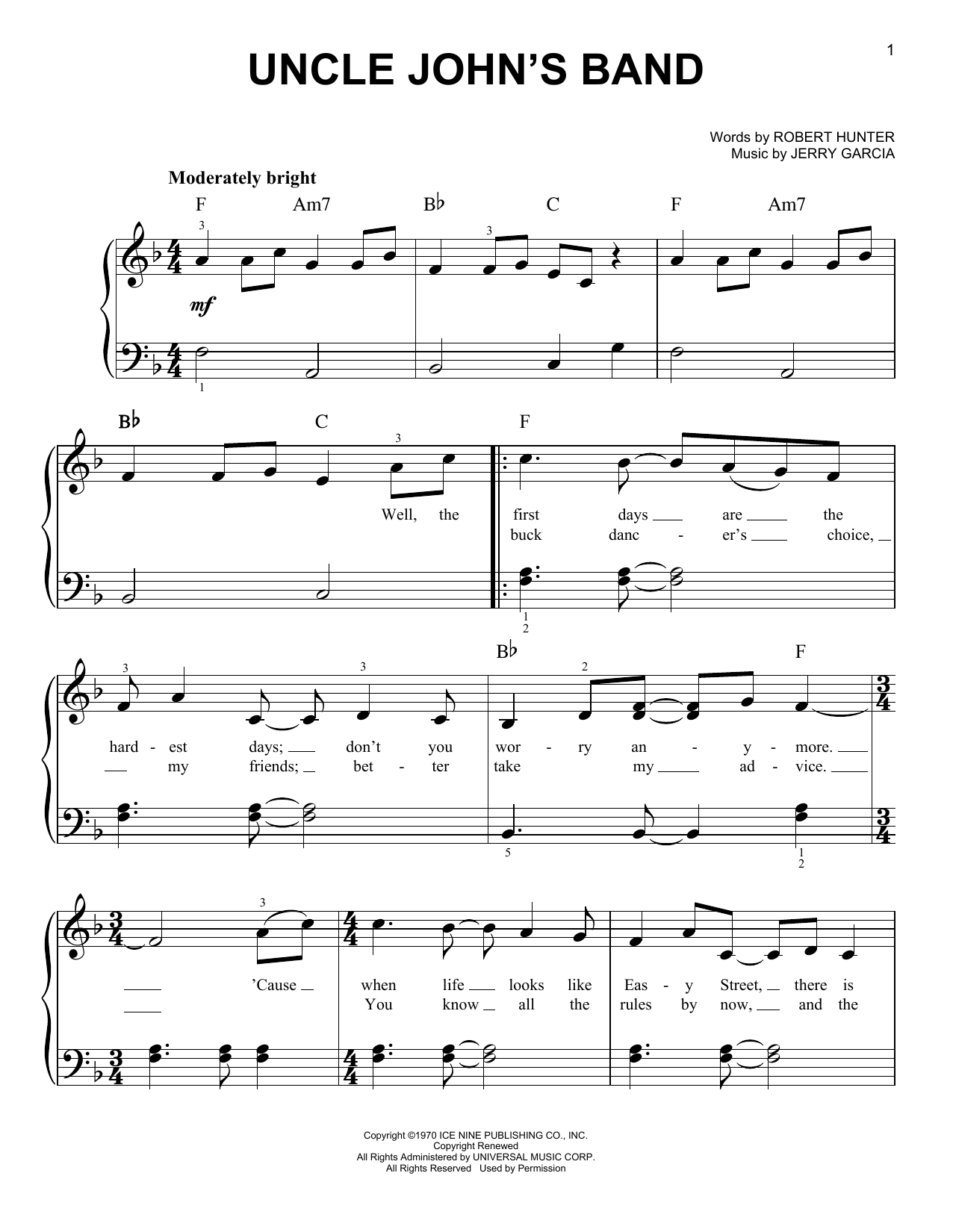 Uncle John's Band (Easy Piano) von Grateful Dead