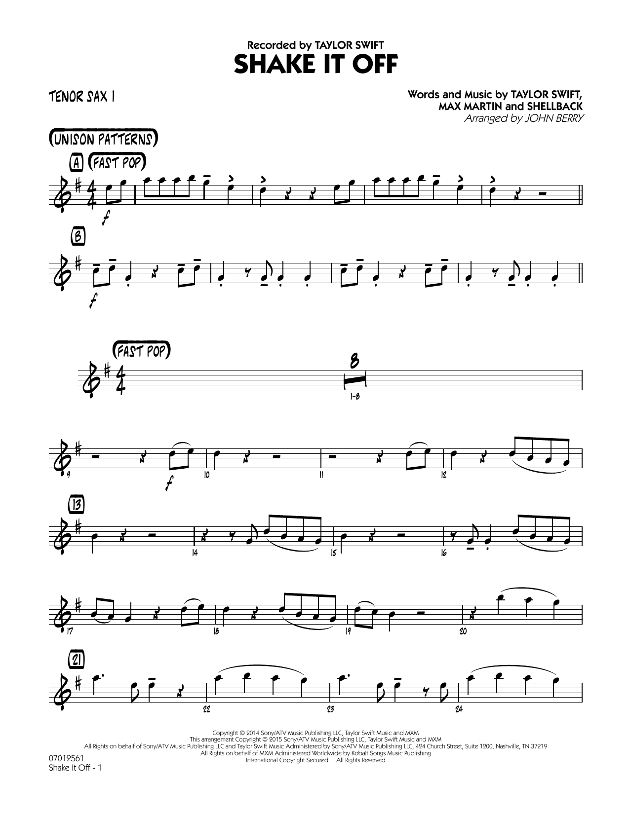 Shake It Off - Tenor Sax 1 (Jazz Ensemble) von John Berry