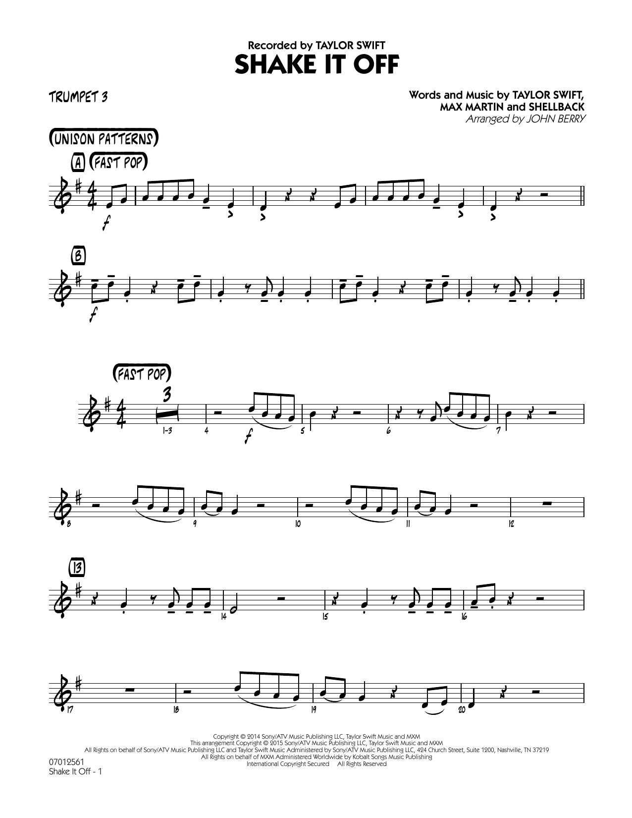 Shake It Off - Trumpet 3 (Jazz Ensemble) von John Berry