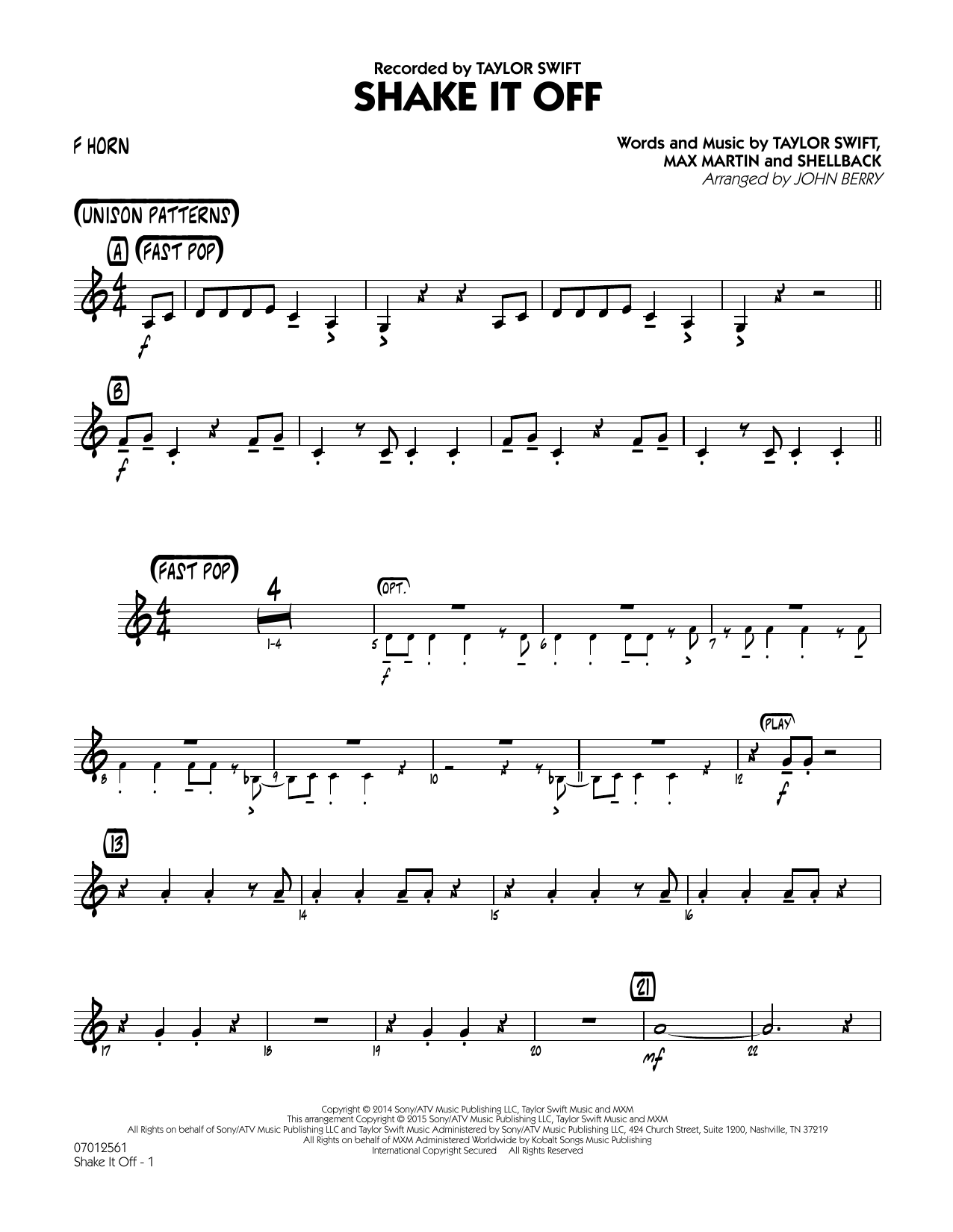 Shake It Off - F Horn (Jazz Ensemble) von John Berry