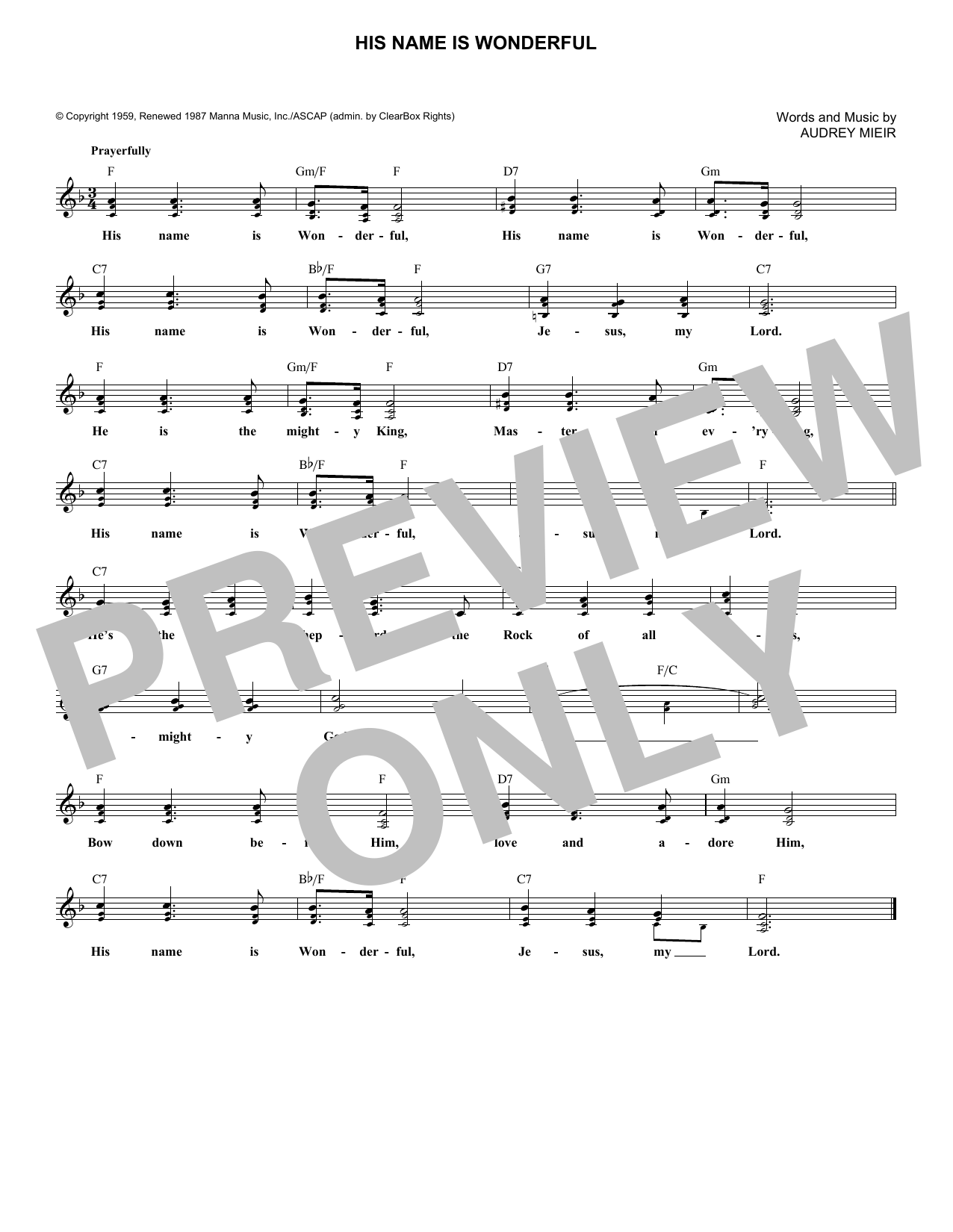 His Name Is Wonderful (Lead Sheet / Fake Book) von Audrey Mieir