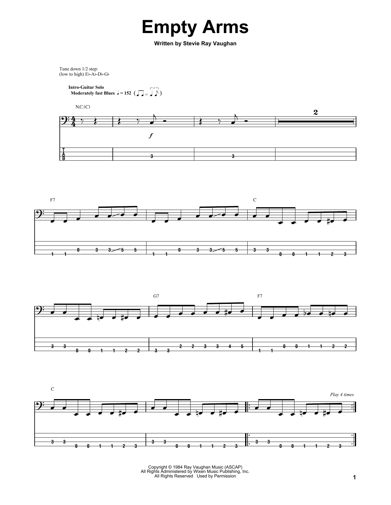 Empty Arms (Bass Guitar Tab) von Stevie Ray Vaughan