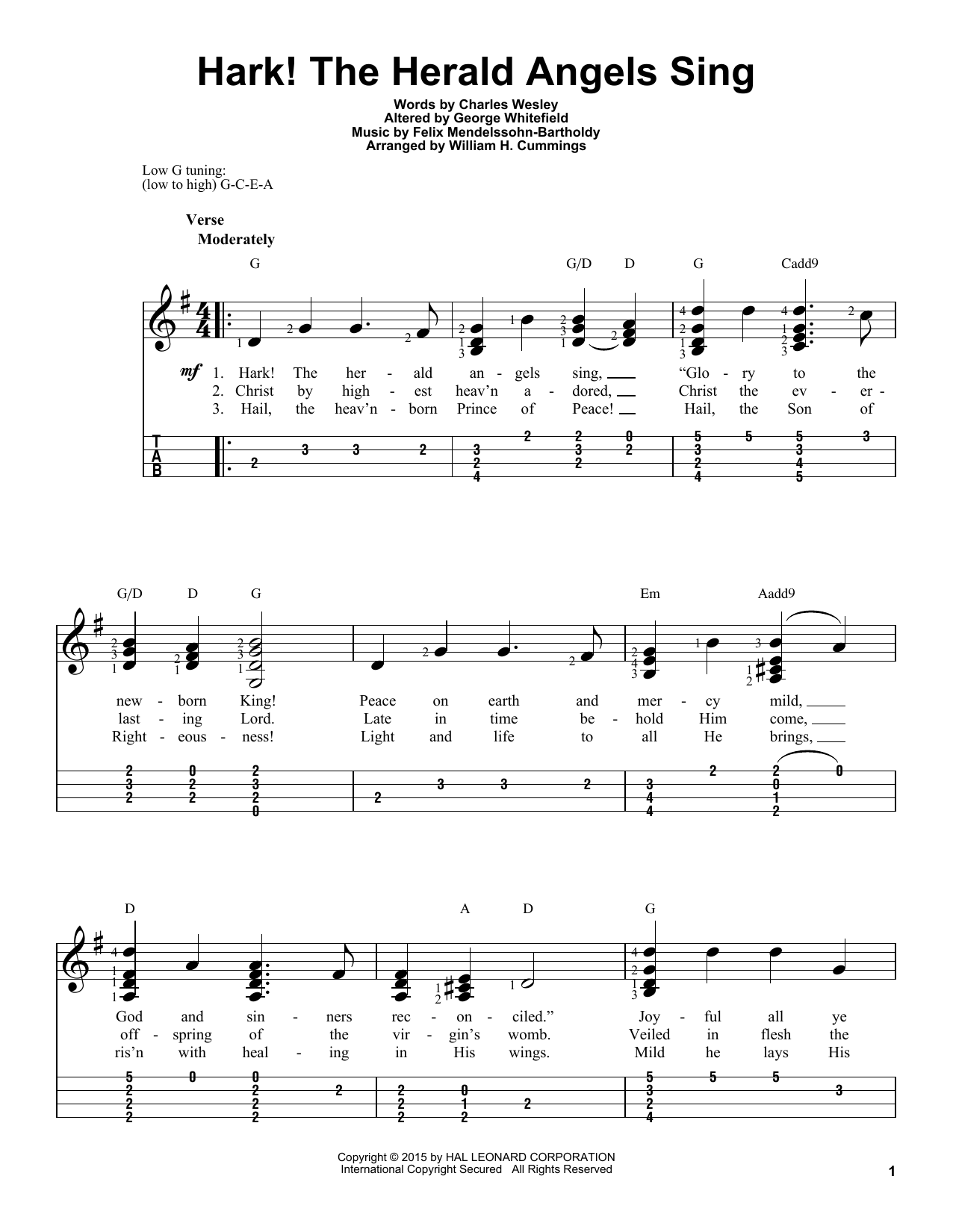 Hark! The Herald Angels Sing (Easy Ukulele Tab) von Felix Mendelssohn-Bartholdy