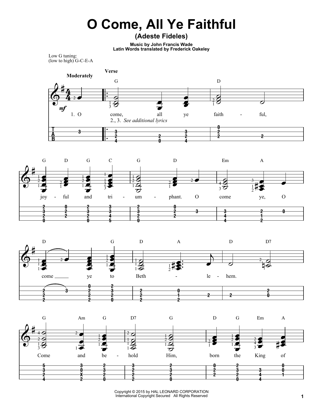 O Come, All Ye Faithful (Adeste Fideles) (Easy Ukulele Tab) von John Francis Wade