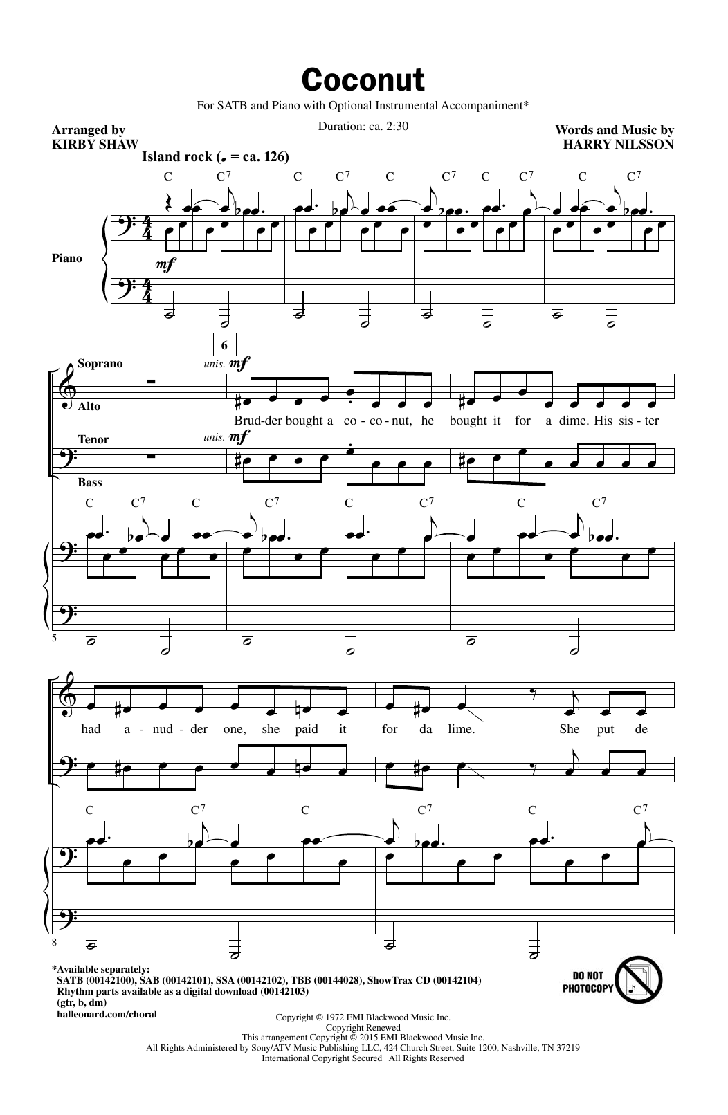 Coconut (SATB Choir) von Kirby Shaw