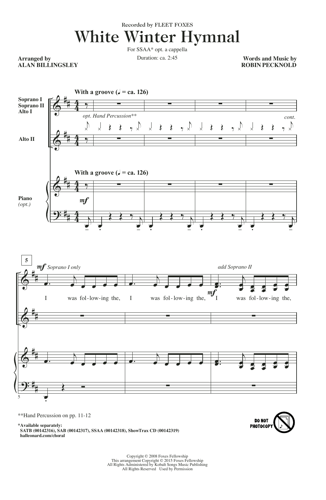 White Winter Hymnal (arr. Alan Billingsley) (SSAA Choir) von Pentatonix