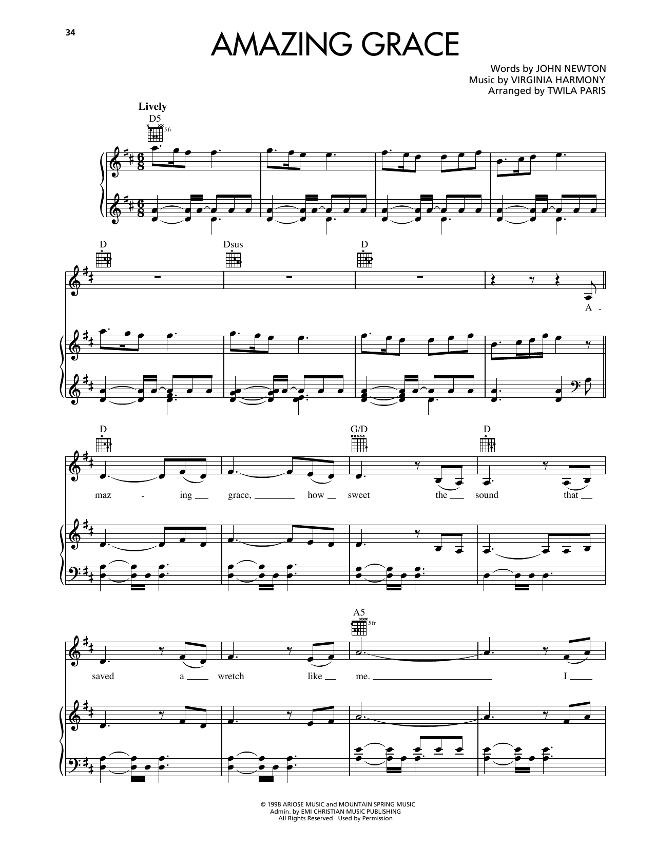 Amazing Grace (Piano, Vocal & Guitar Chords (Right-Hand Melody)) von Twila Paris