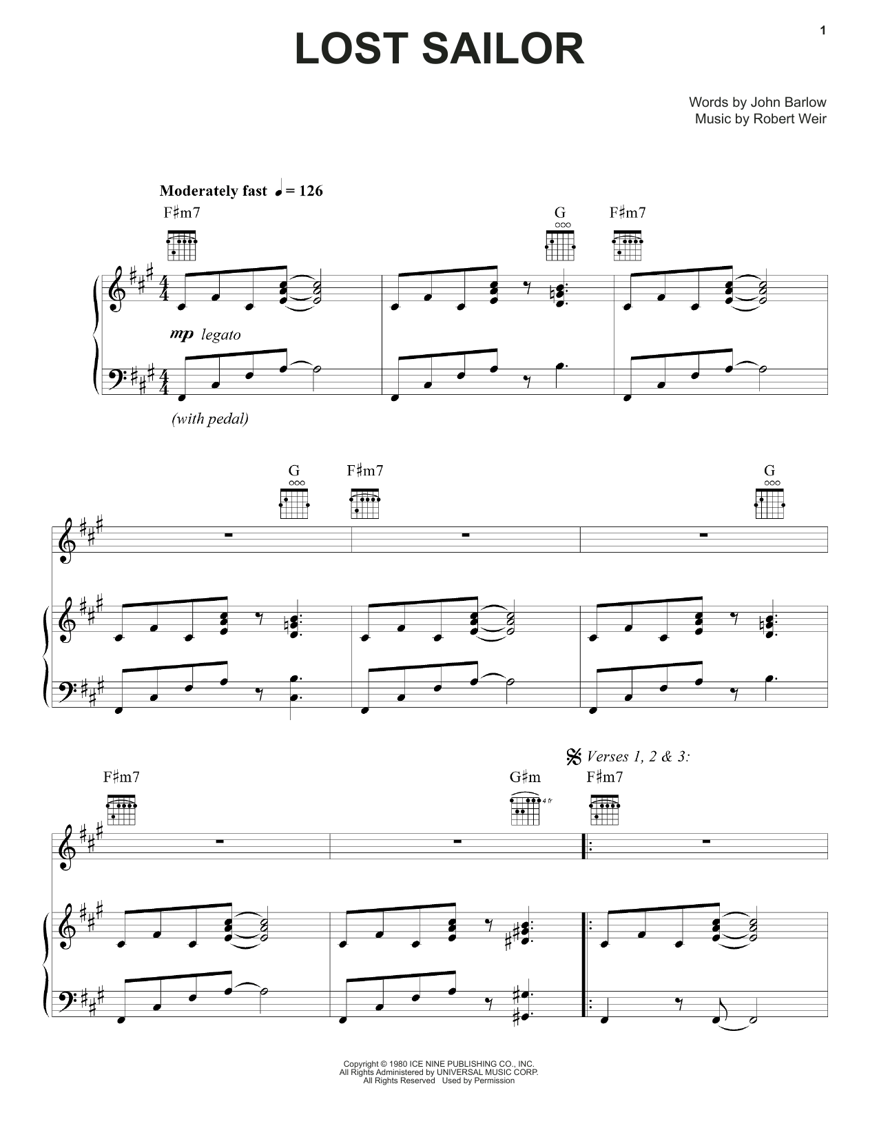 Lost Sailor (Piano, Vocal & Guitar Chords (Right-Hand Melody)) von Grateful Dead