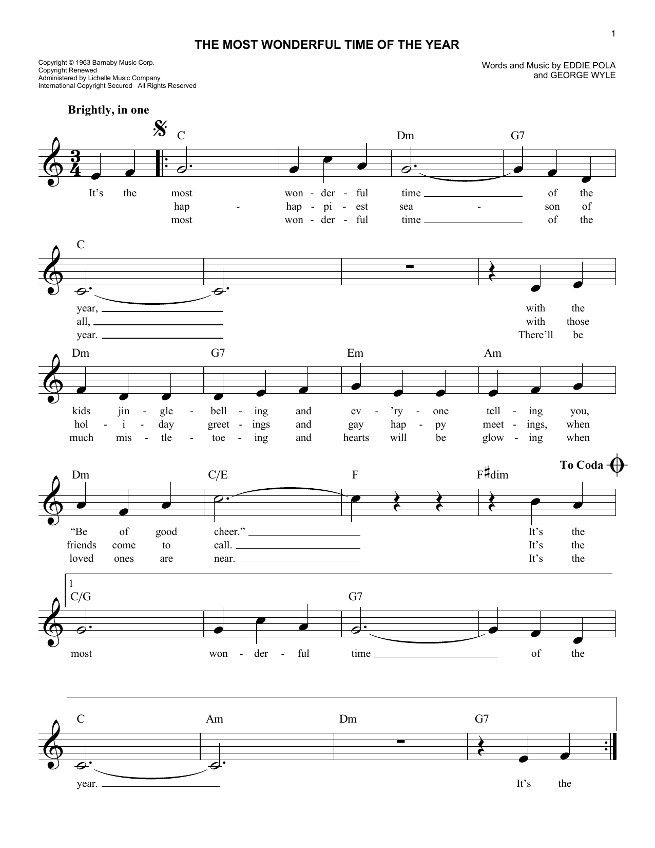 The Most Wonderful Time Of The Year (Lead Sheet / Fake Book) von George Wyle