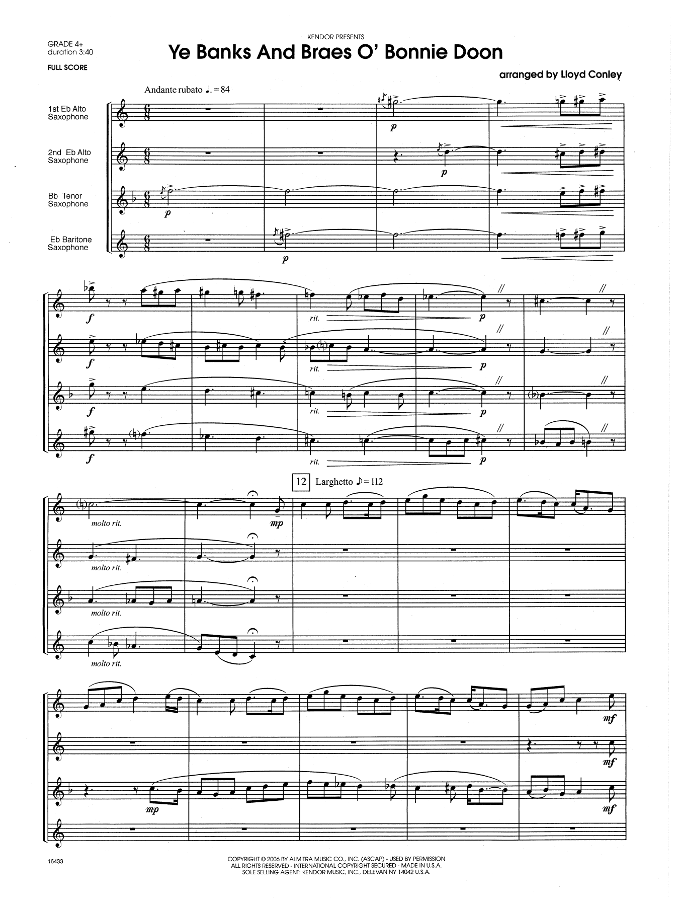 Ye Banks and Braes o' Bonnie Doon - Full Score (Woodwind Ensemble) von Lloyd Conley