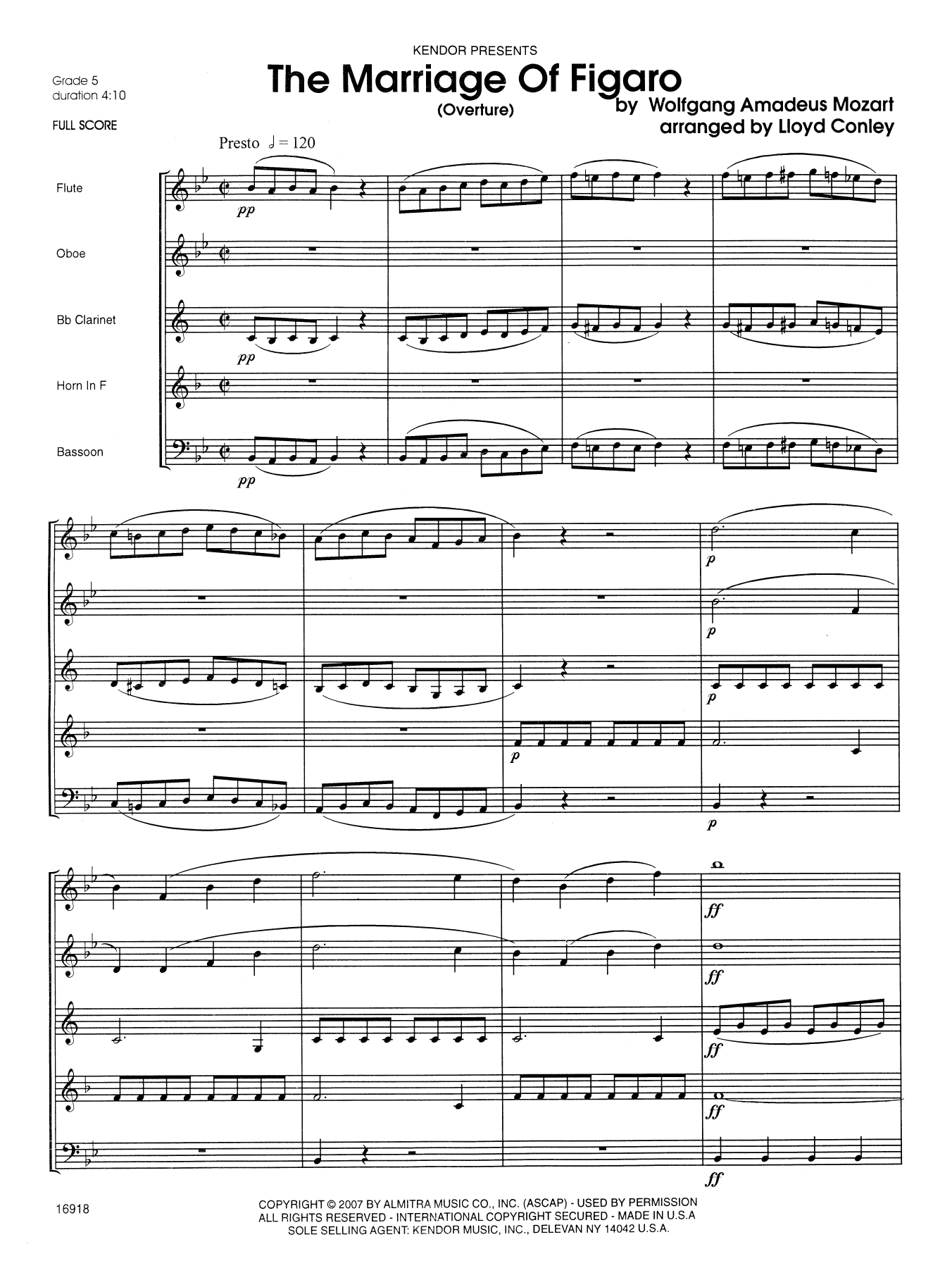 The Marriage Of Figaro (Overture) - Full Score (Woodwind Ensemble) von Lloyd Conley