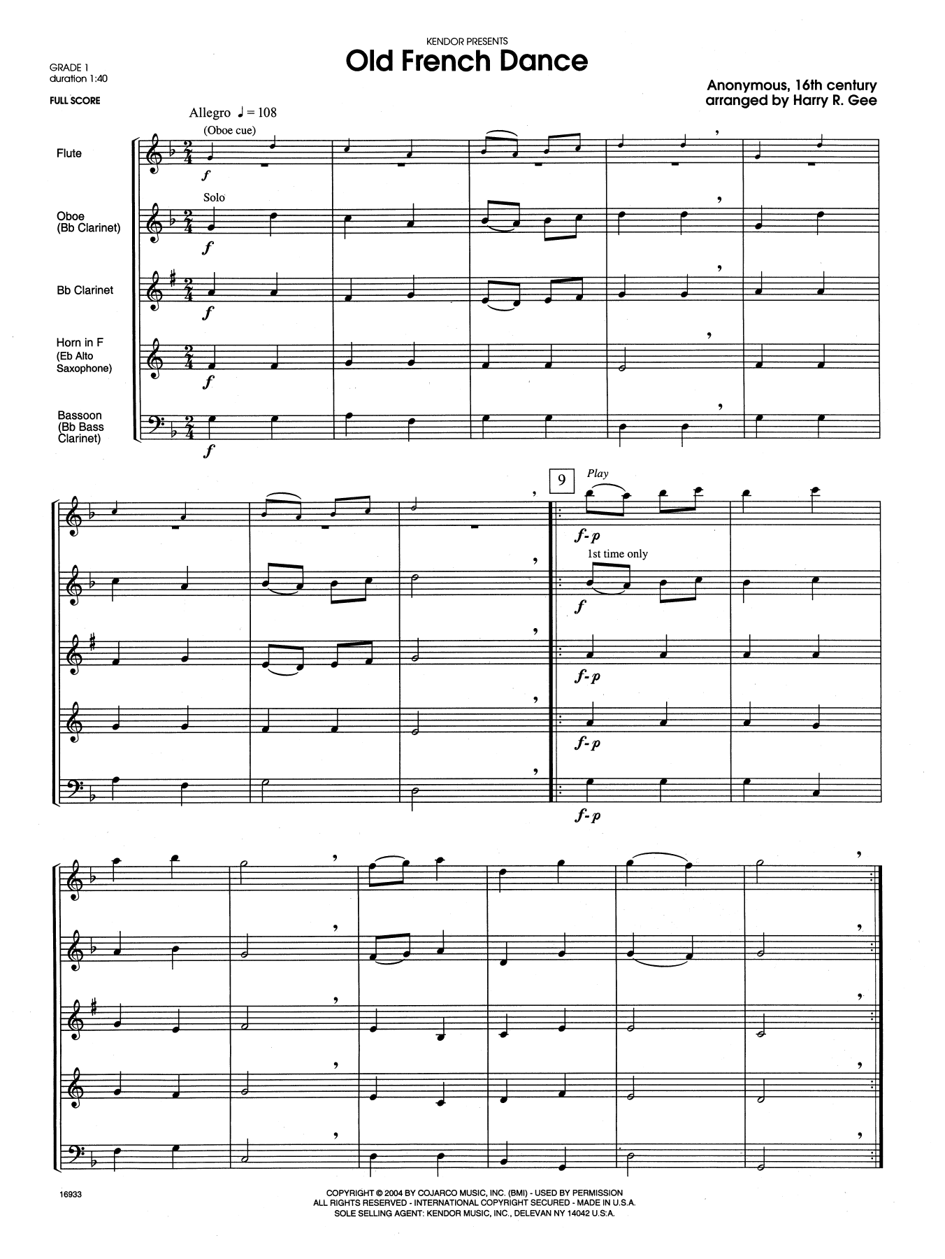 Old French Dance - Full Score (Woodwind Ensemble) von Harry R. Gee