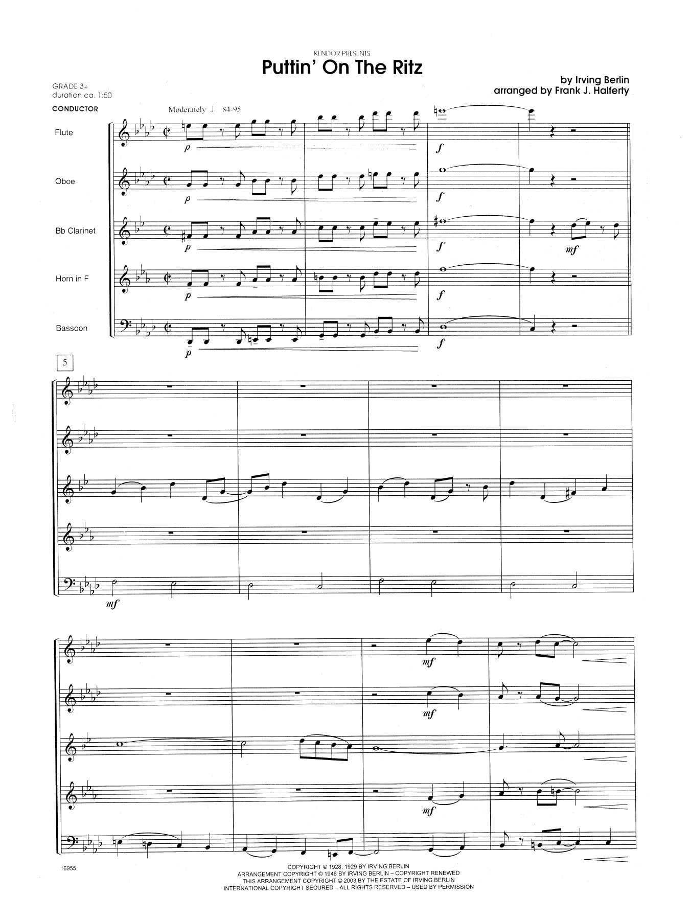 Puttin' on the Ritz - Full Score (Woodwind Ensemble) von Frank J. Halferty