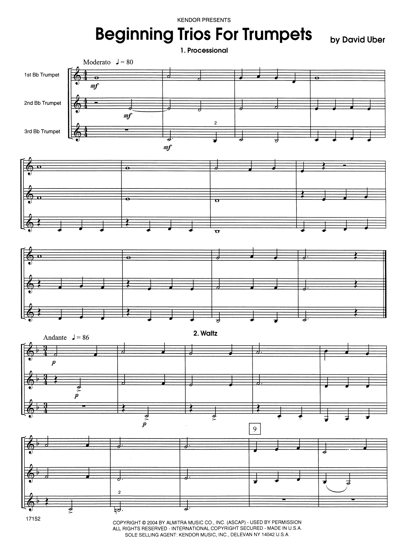 Beginning Trios For Trumpets - Full Score (Brass Ensemble) von David Uber