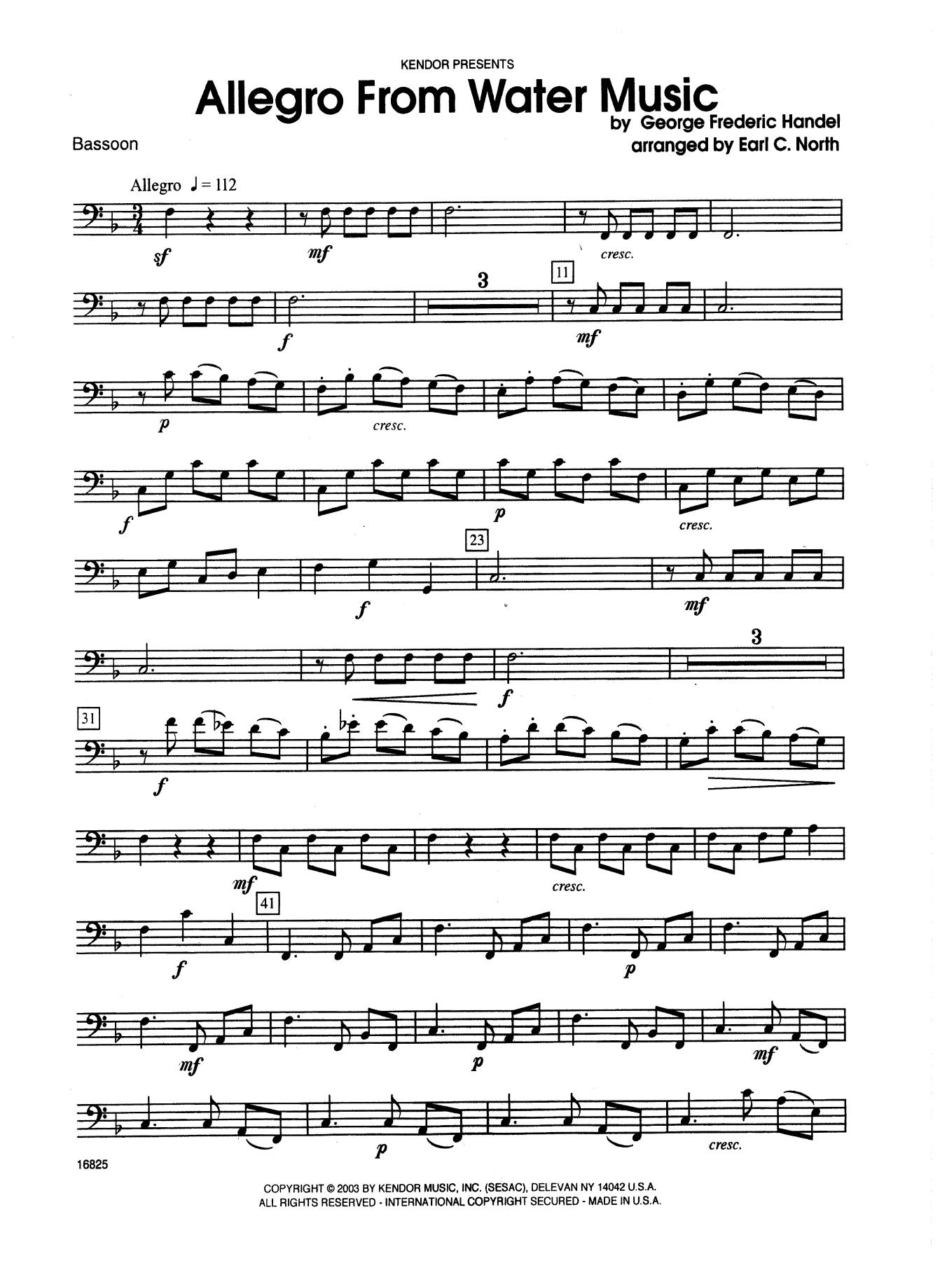 Allegro From Water Music - Bassoon (Woodwind Ensemble) von Earl North