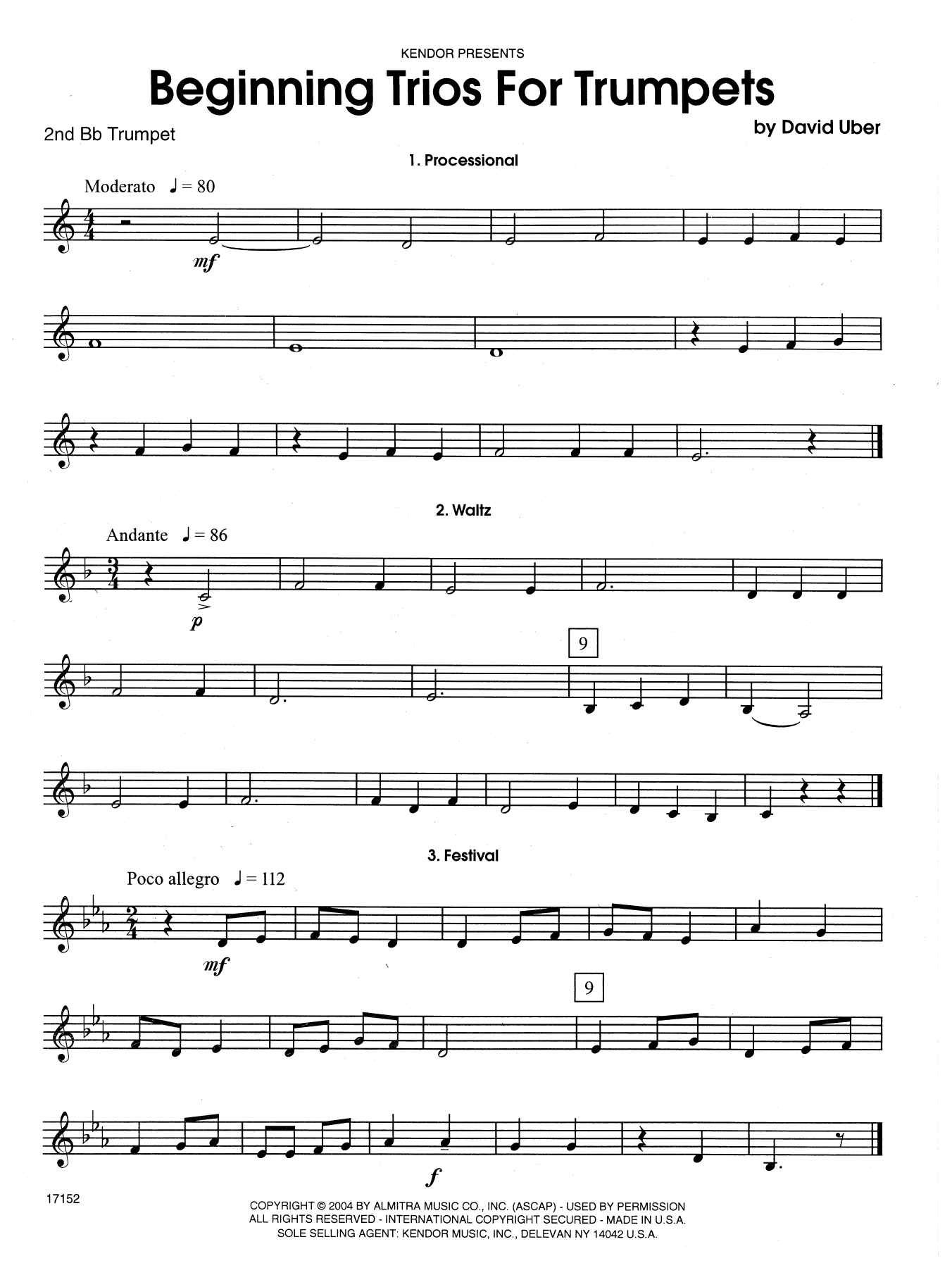 Beginning Trios For Trumpets - 2nd Bb Trumpet (Brass Ensemble) von David Uber