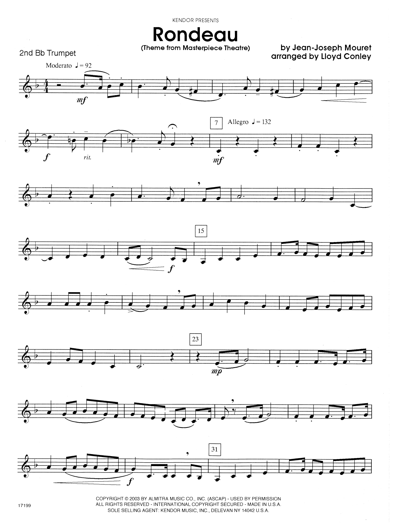 Rondeau (Theme From Masterpiece Theatre) - 2nd Bb Trumpet (Brass Ensemble) von Lloyd Conley