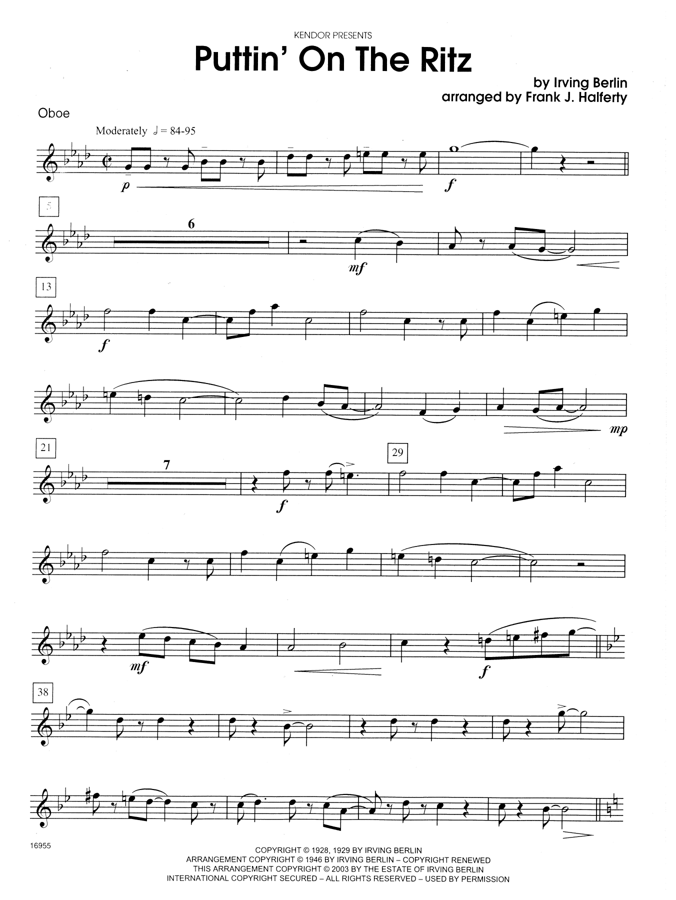 Puttin' on the Ritz - Oboe (Woodwind Ensemble) von Frank J. Halferty