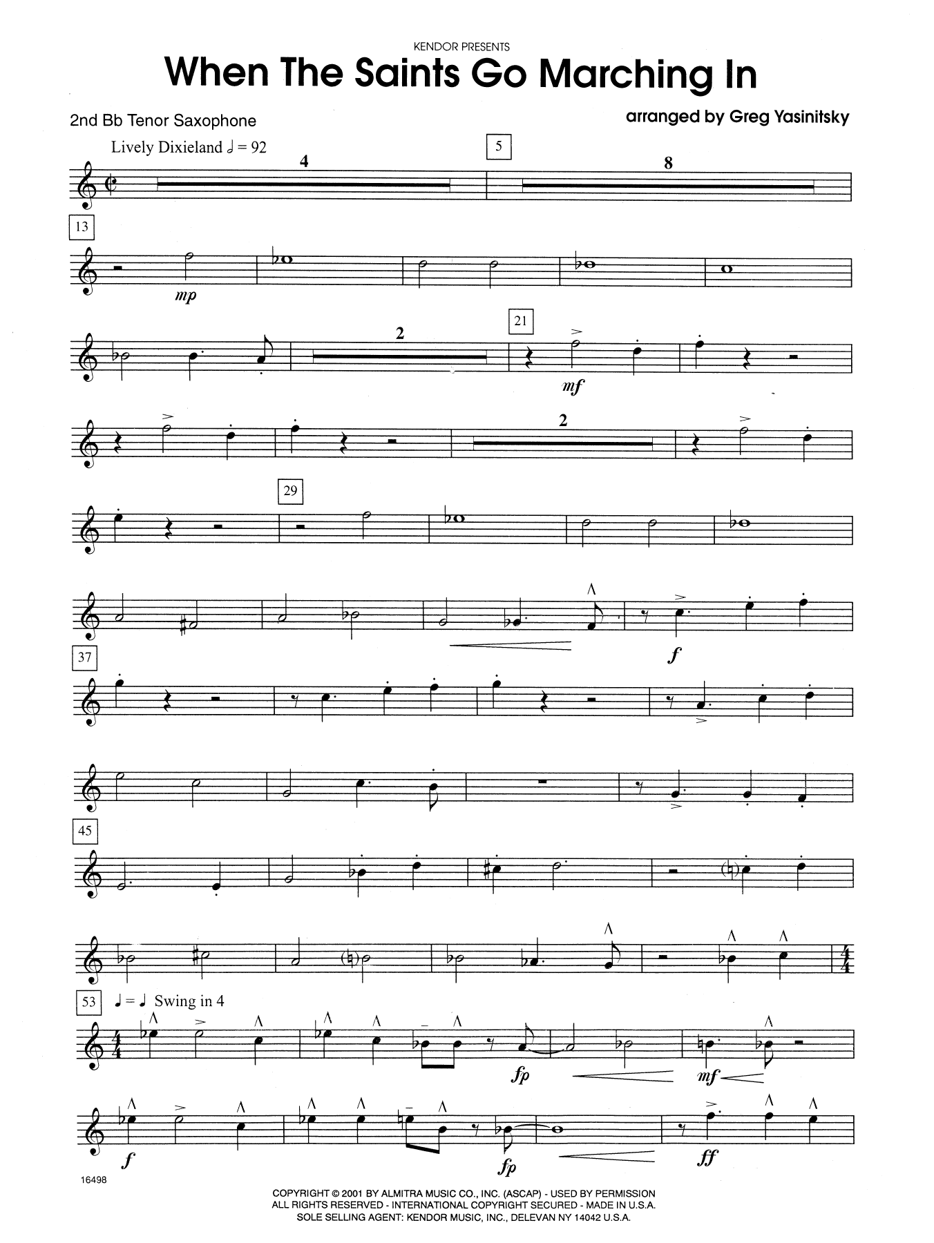 When the Saints Go Marching In - 2nd Bb Tenor Saxophone (Woodwind Ensemble) von Gregory Yasinitsky