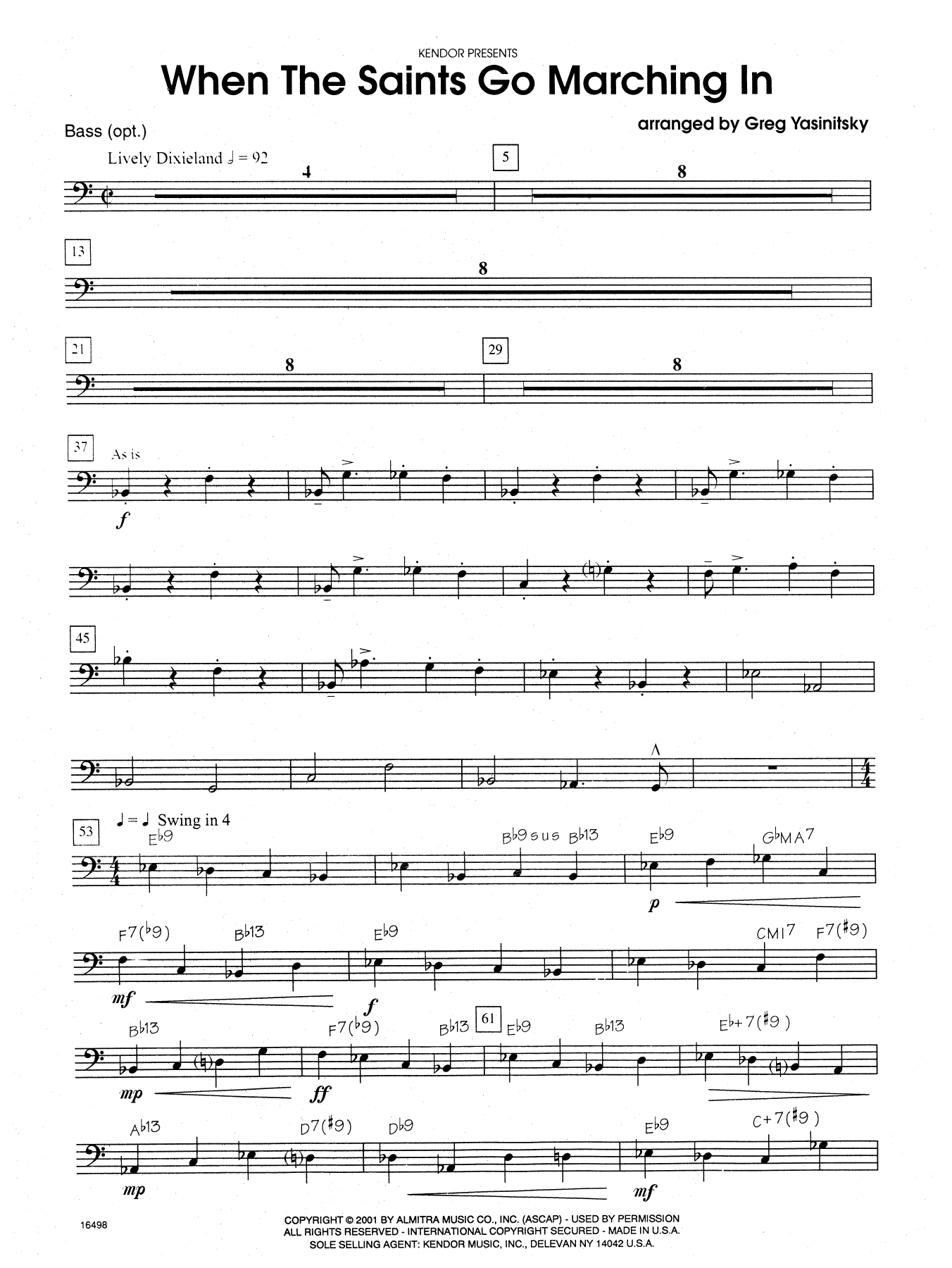 When the Saints Go Marching In - Bass (Woodwind Ensemble) von Gregory Yasinitsky