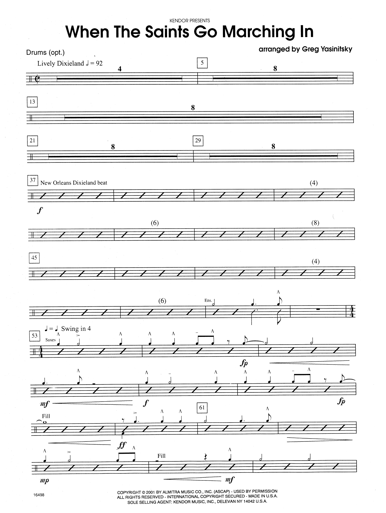 When the Saints Go Marching In - Drum Set (Woodwind Ensemble) von Gregory Yasinitsky