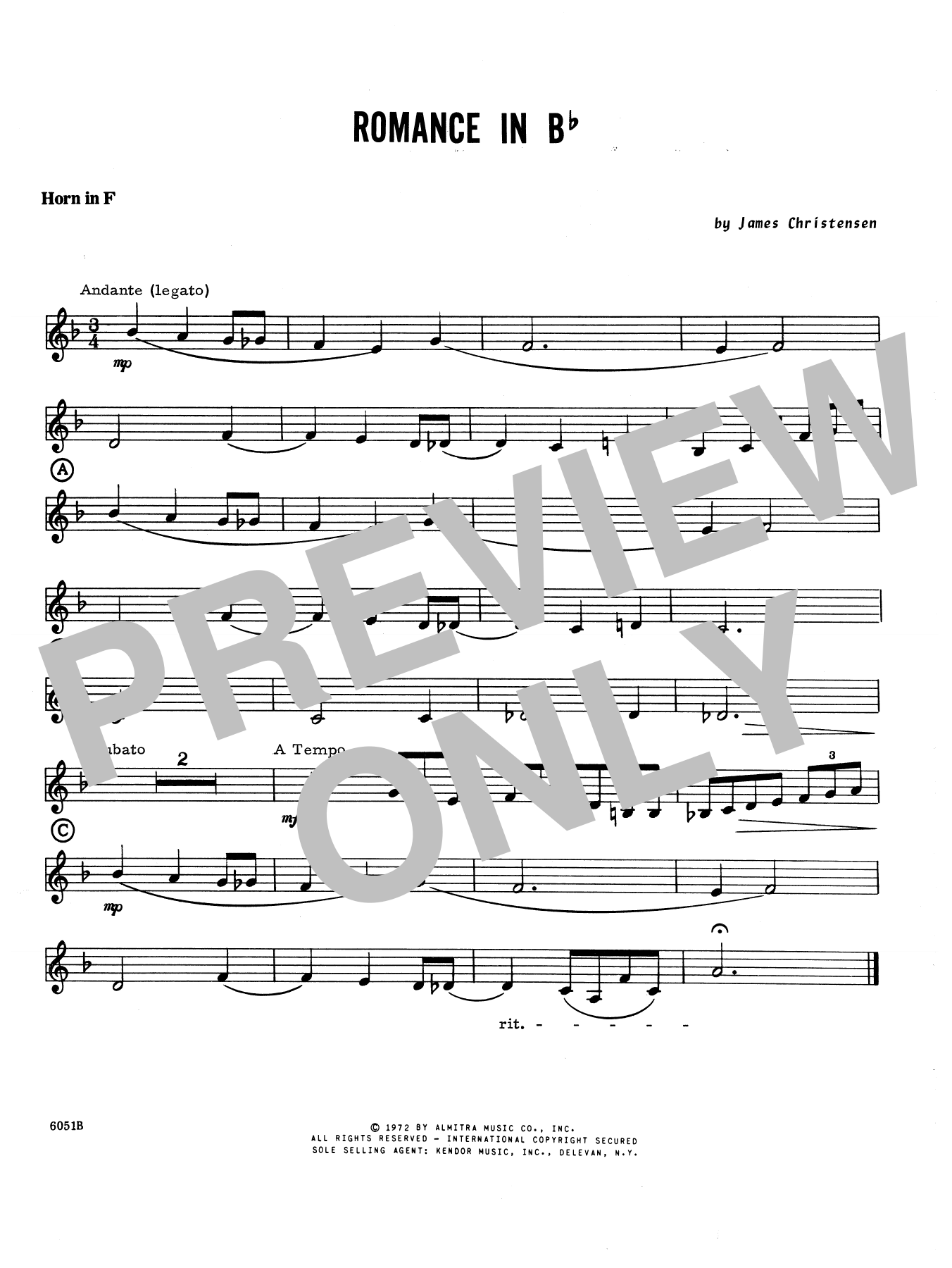 Romance In Bb - Horn in F (Woodwind Ensemble) von James Christensen