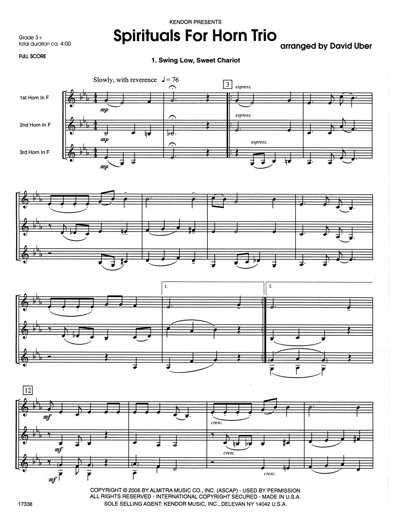 Spirituals For Horn Trio - Full Score (Brass Ensemble) von David Uber
