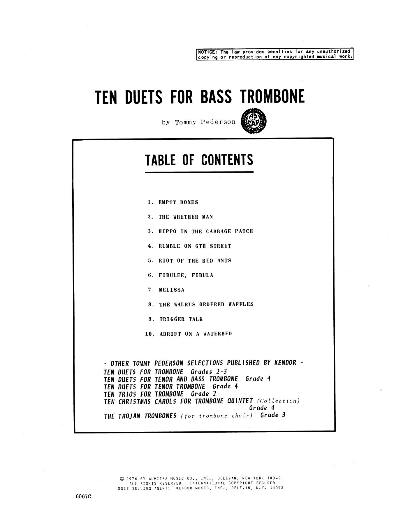 Ten Duets For Bass Trombone (Brass Ensemble) von Tommy Pederson