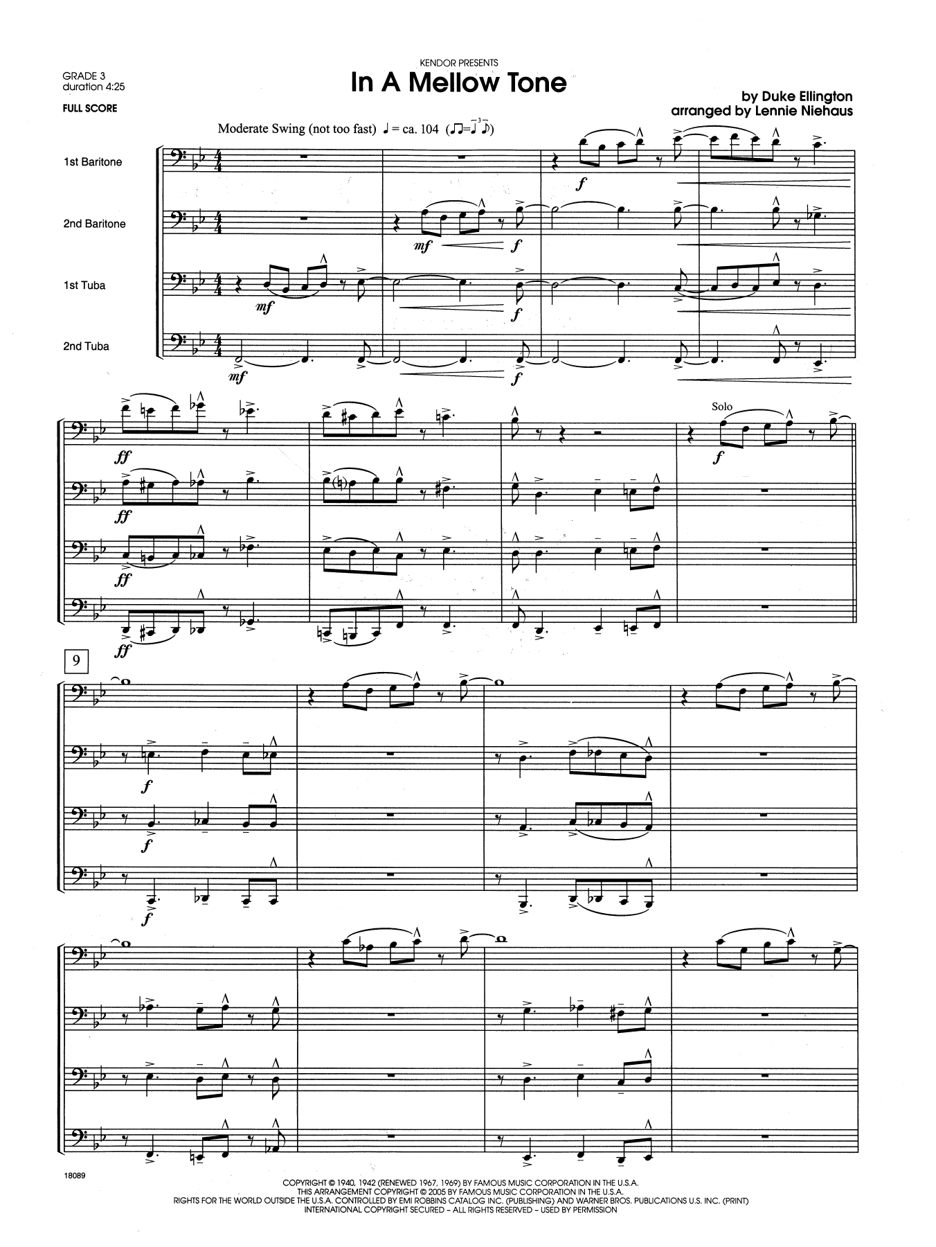 In a Mellow Tone - Full Score (Brass Ensemble) von Lennie Niehaus