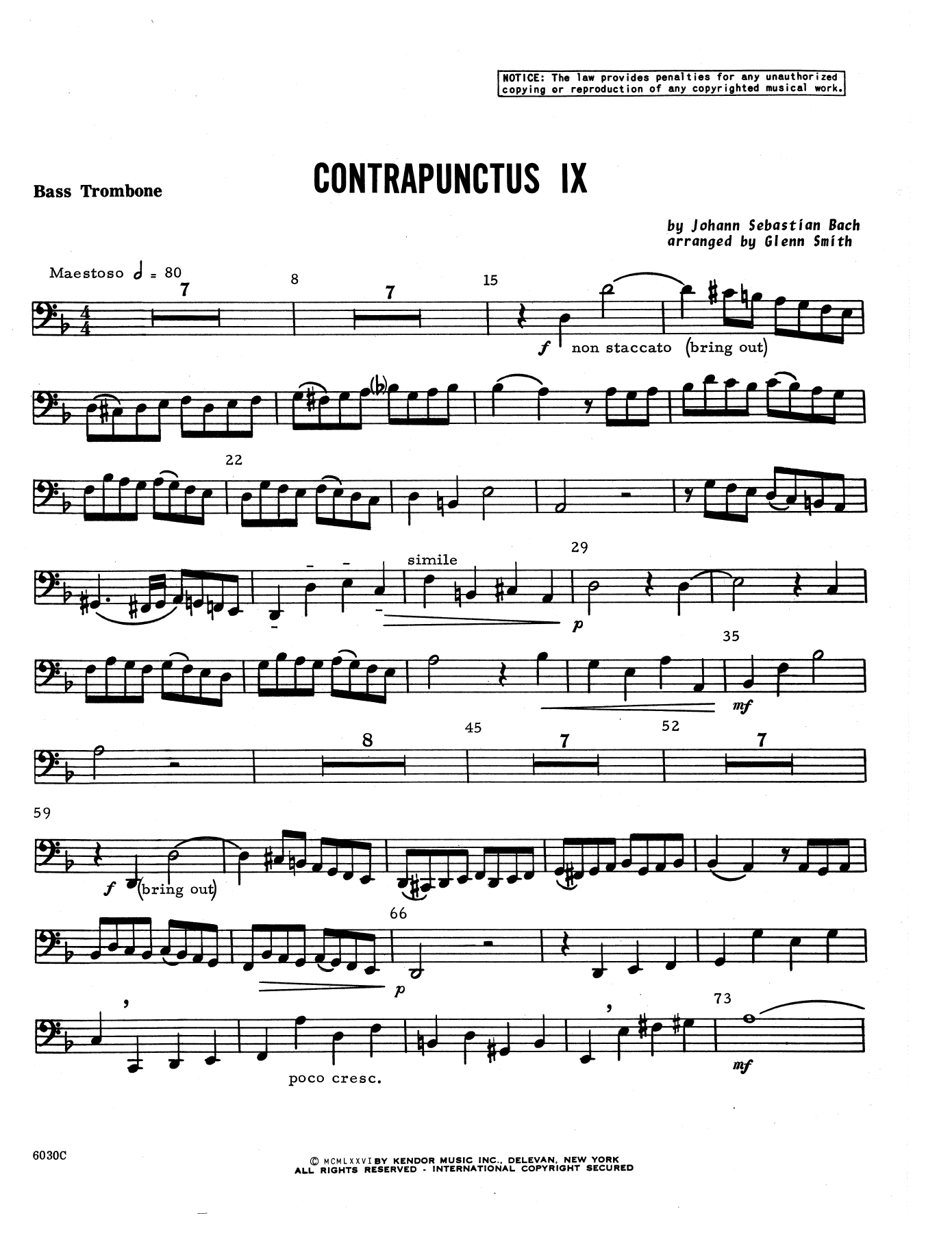 Contrapunctus IX - Bass Trombone (Brass Ensemble) von Glen Smith