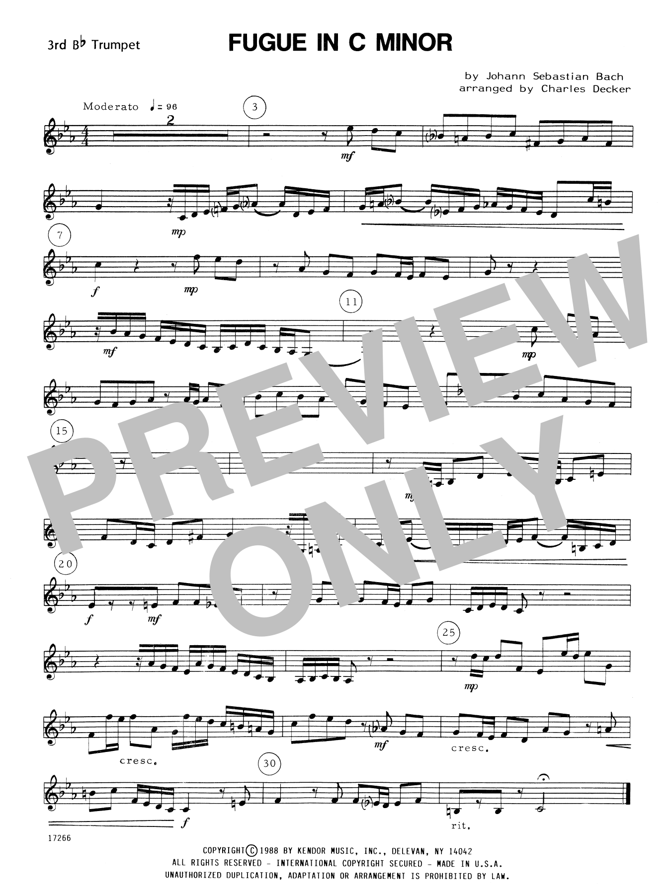 Fugue In C Minor - 3rd Bb Trumpet (Brass Ensemble) von Charles Decker