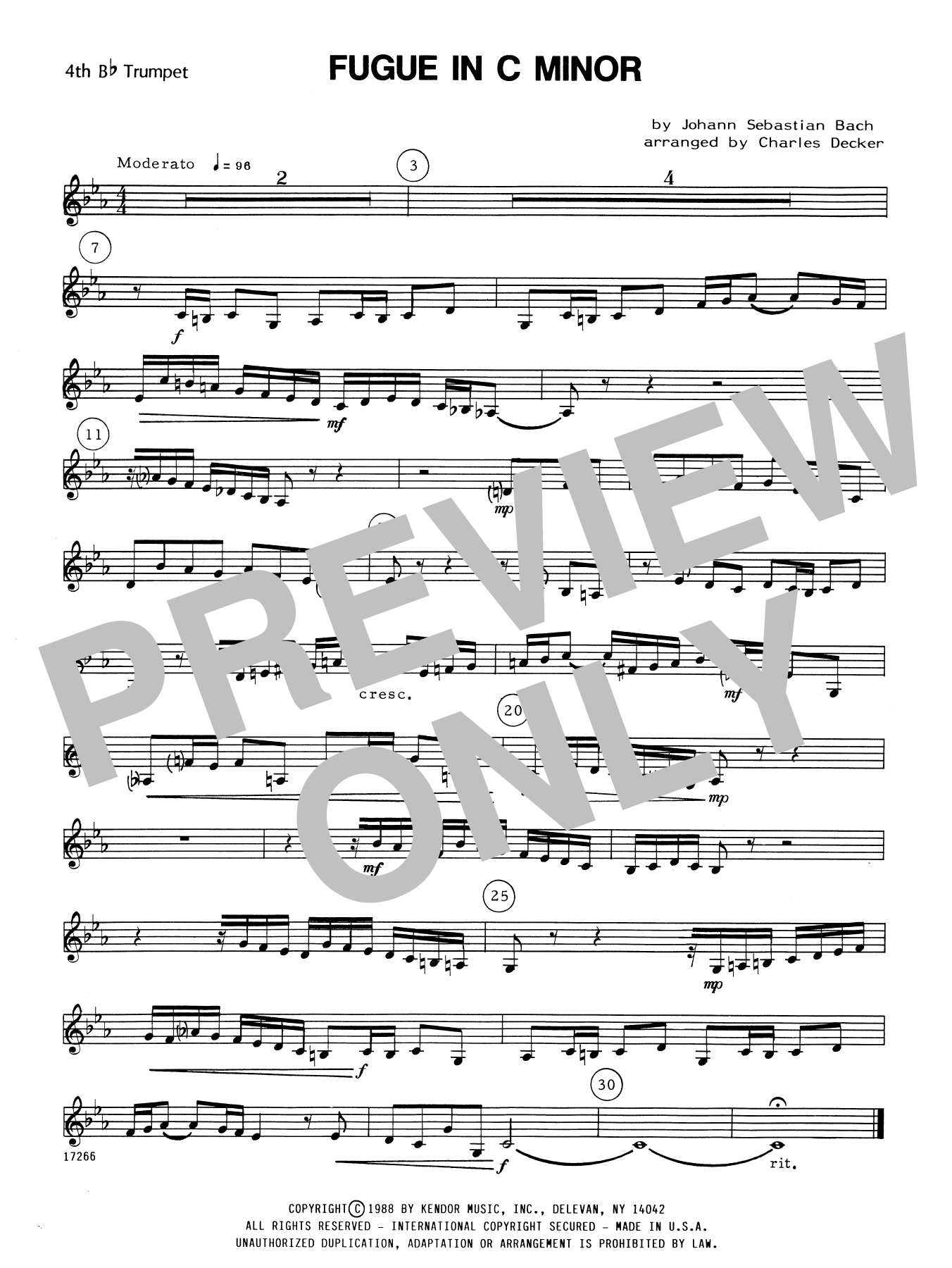 Fugue In C Minor - 4th Bb Trumpet (Brass Ensemble) von Charles Decker