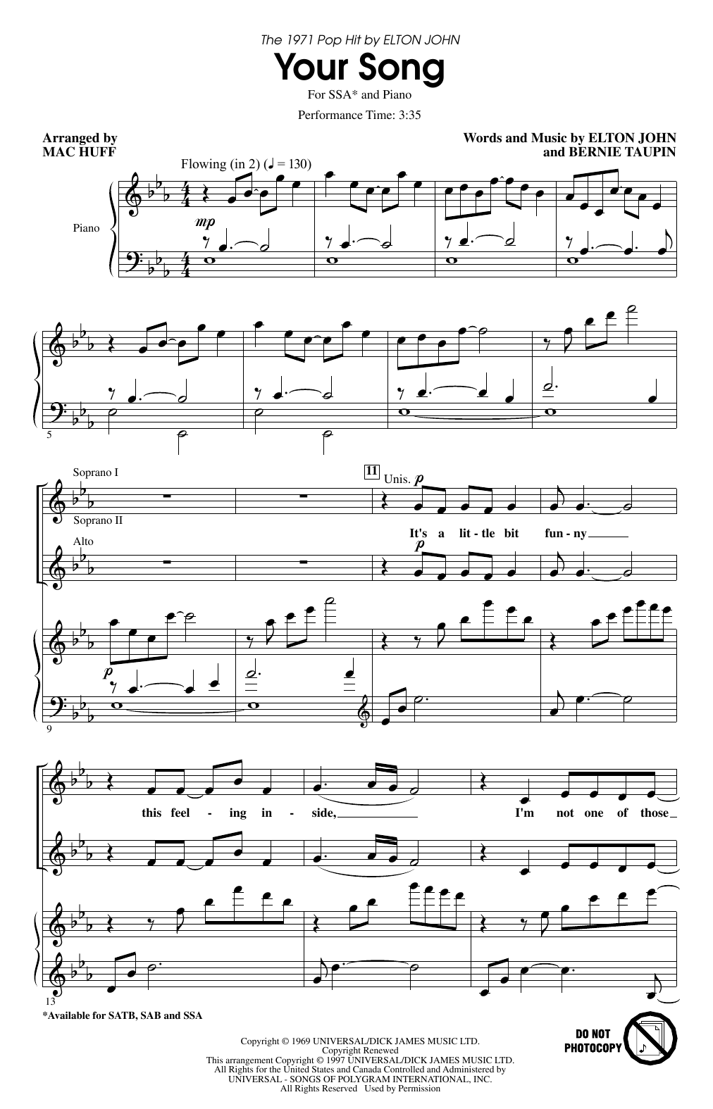 Your Song (arr. Mac Huff) (SSA Choir) von Elton John