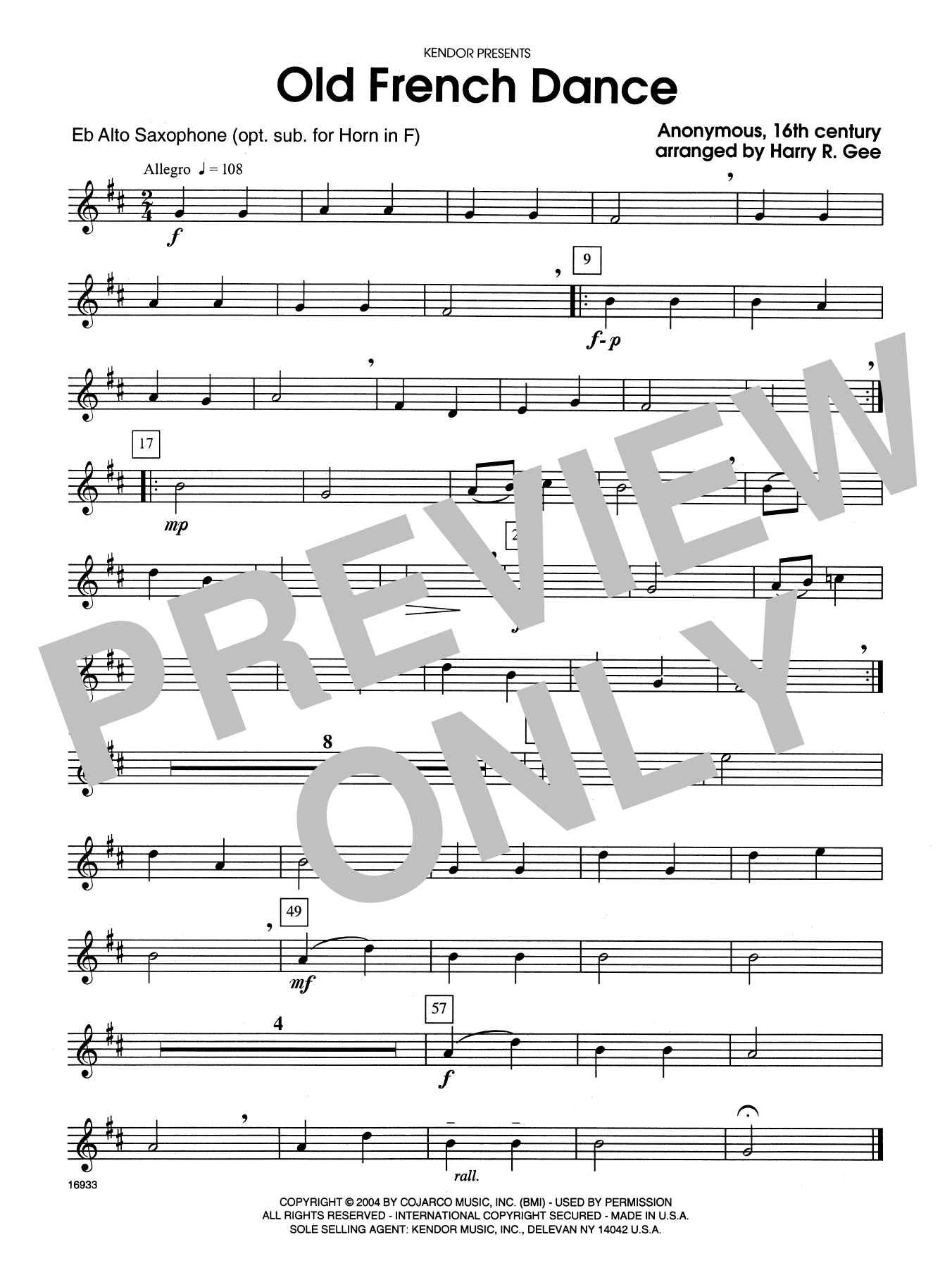 Old French Dance - Opt. Alto Sax (Woodwind Ensemble) von Harry R. Gee