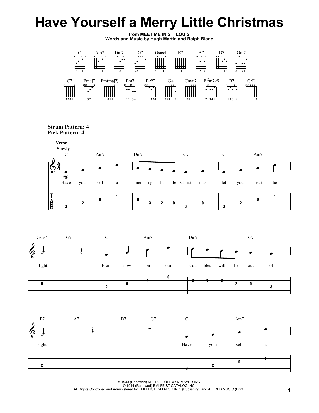 Have Yourself A Merry Little Christmas (Easy Guitar Tab) von Hugh Martin