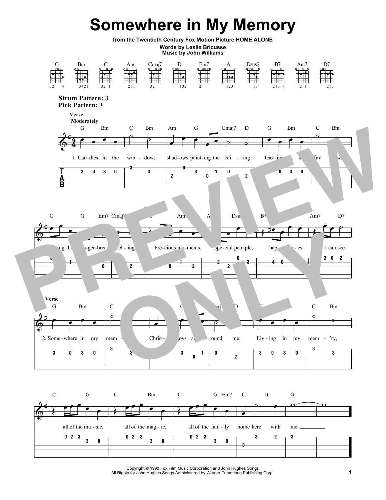 Somewhere In My Memory (Easy Guitar Tab) von John Williams