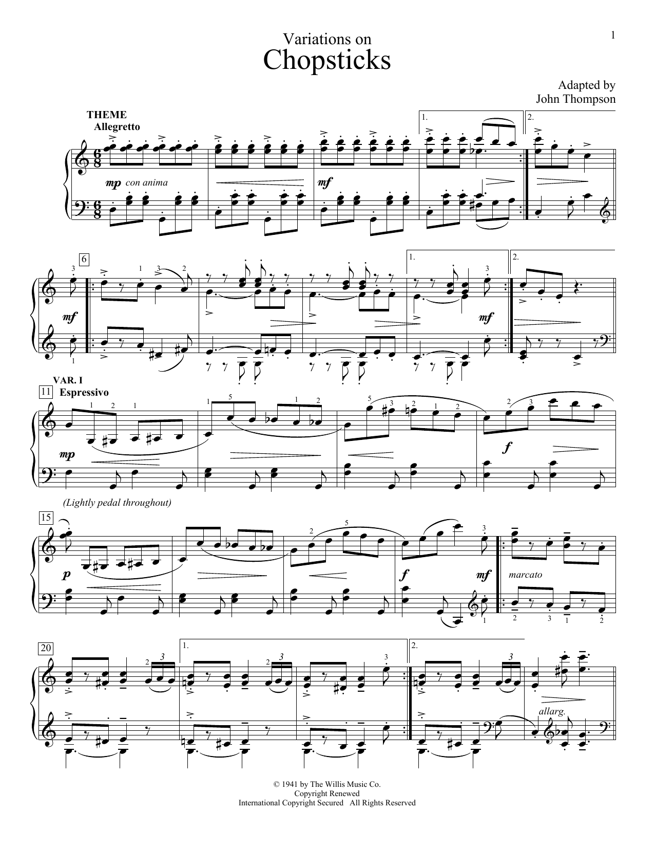 Variations On Chopsticks (Educational Piano) von John Thompson