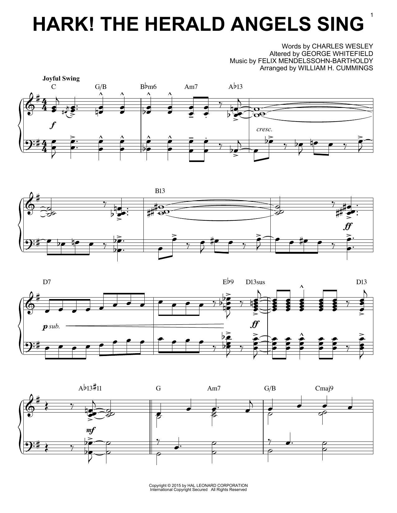 Hark! The Herald Angels Sing [Jazz version] (arr. Brent Edstrom) (Piano Solo) von Felix Mendelssohn-Bartholdy