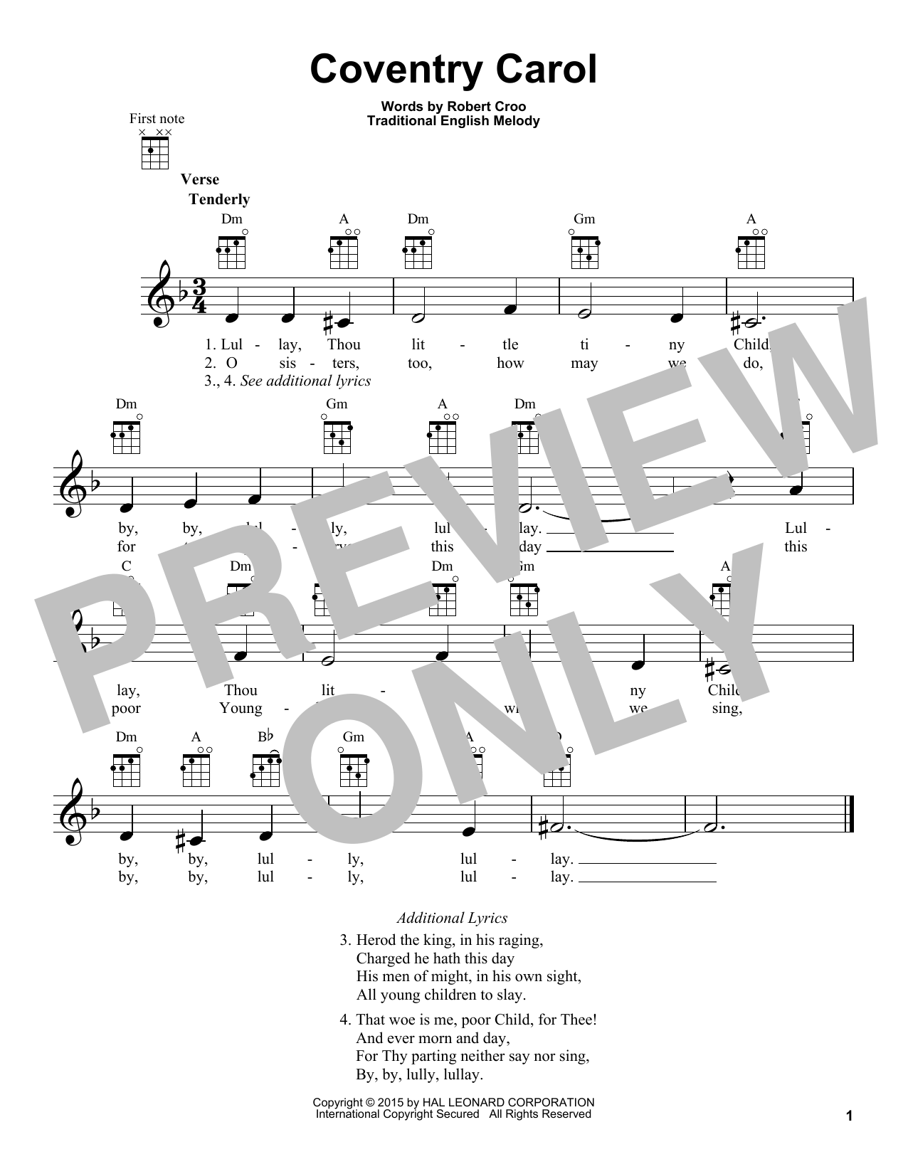 Coventry Carol (Ukulele) von Traditional English Melody