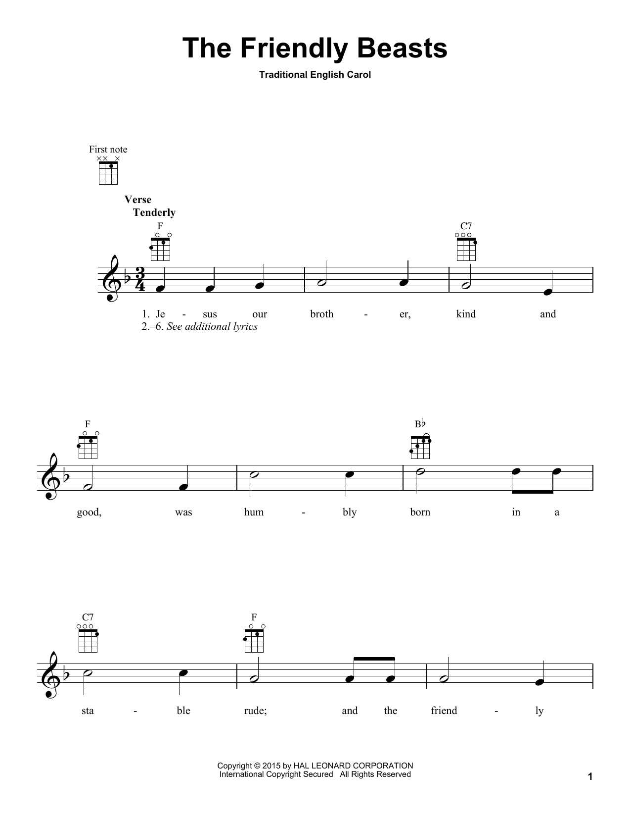 The Friendly Beasts (Ukulele) von Traditional English Carol