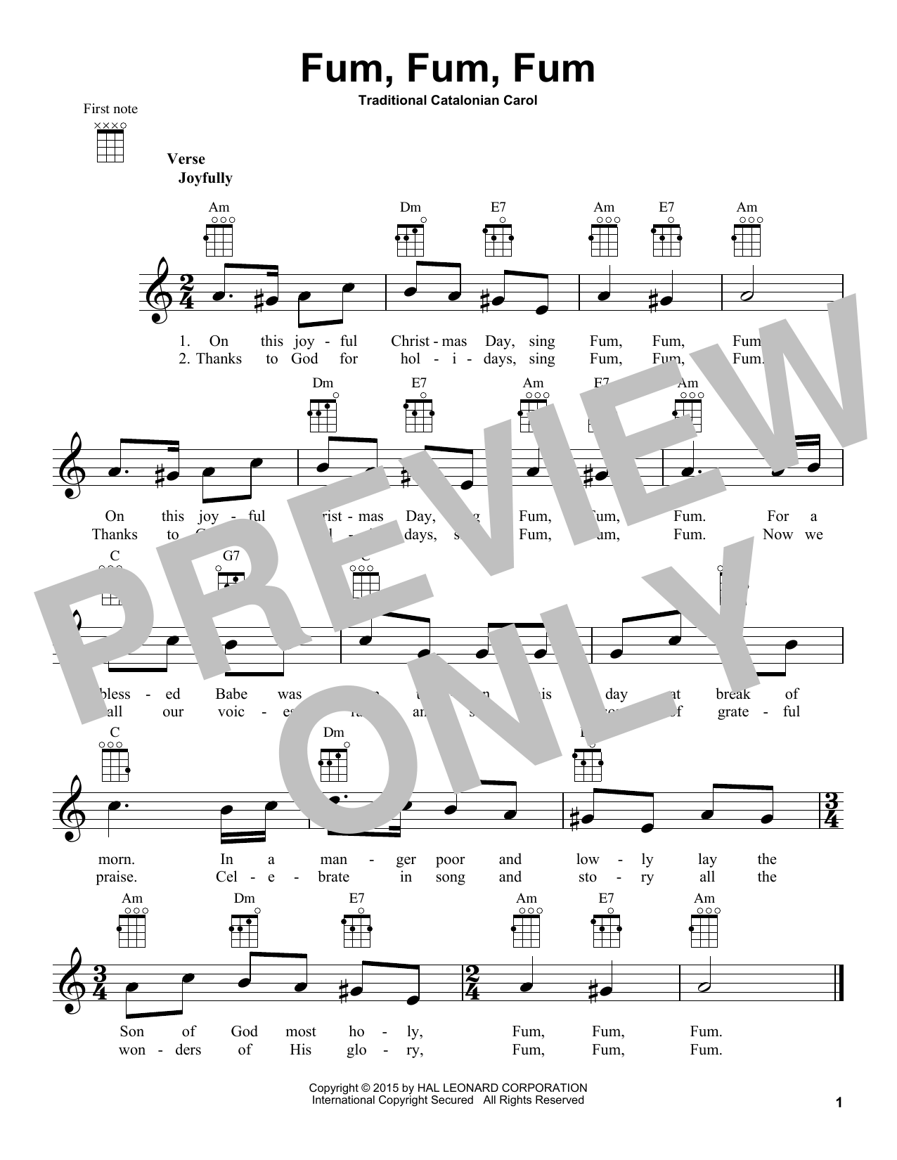 Fum, Fum, Fum (Ukulele) von Traditional Catalonian Carol