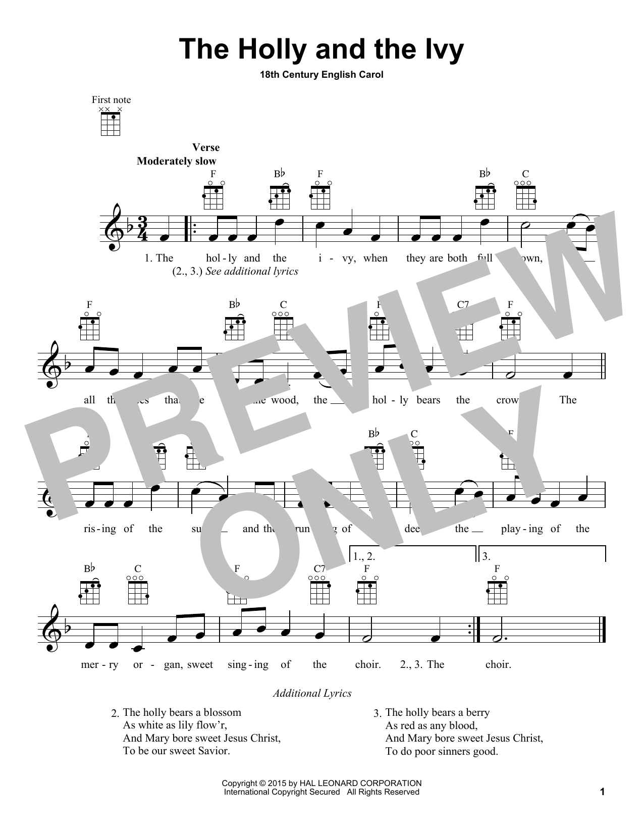 The Holly And The Ivy (Ukulele) von 18th Century English Carol