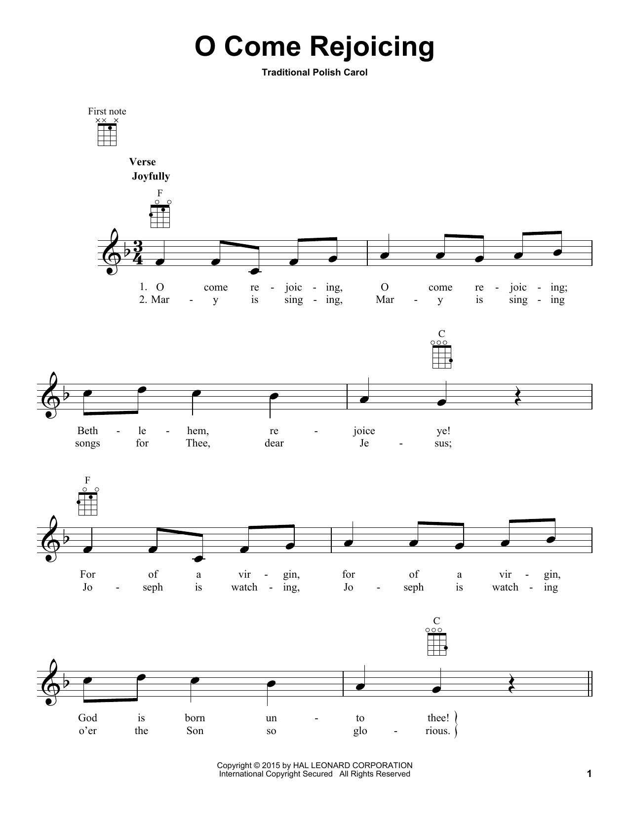 O Come Rejoicing (Ukulele) von Traditional Polish Carol