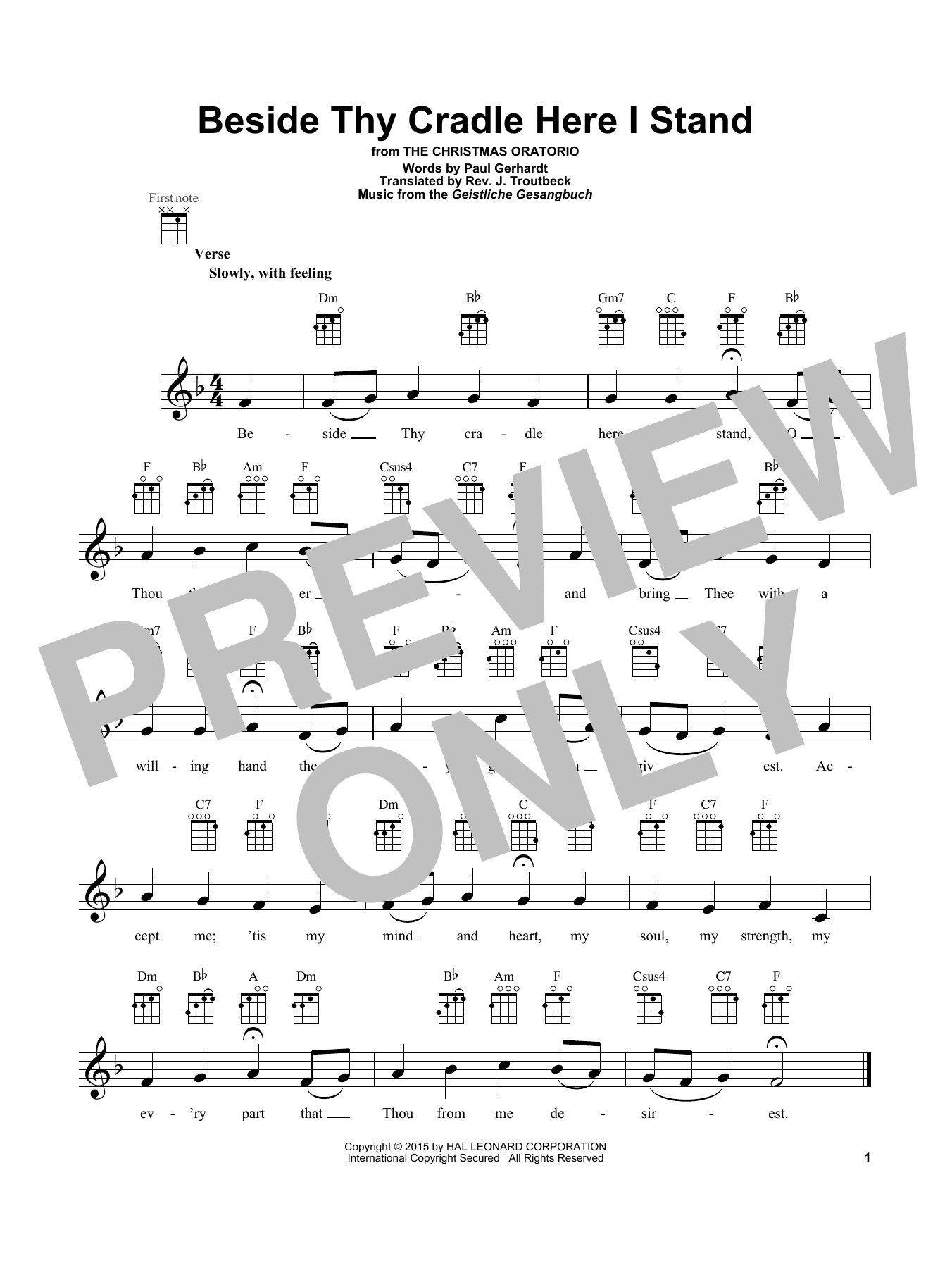 Beside Thy Cradle Here I Stand (Ukulele) von Rev. J. Troutbeck (trans.)